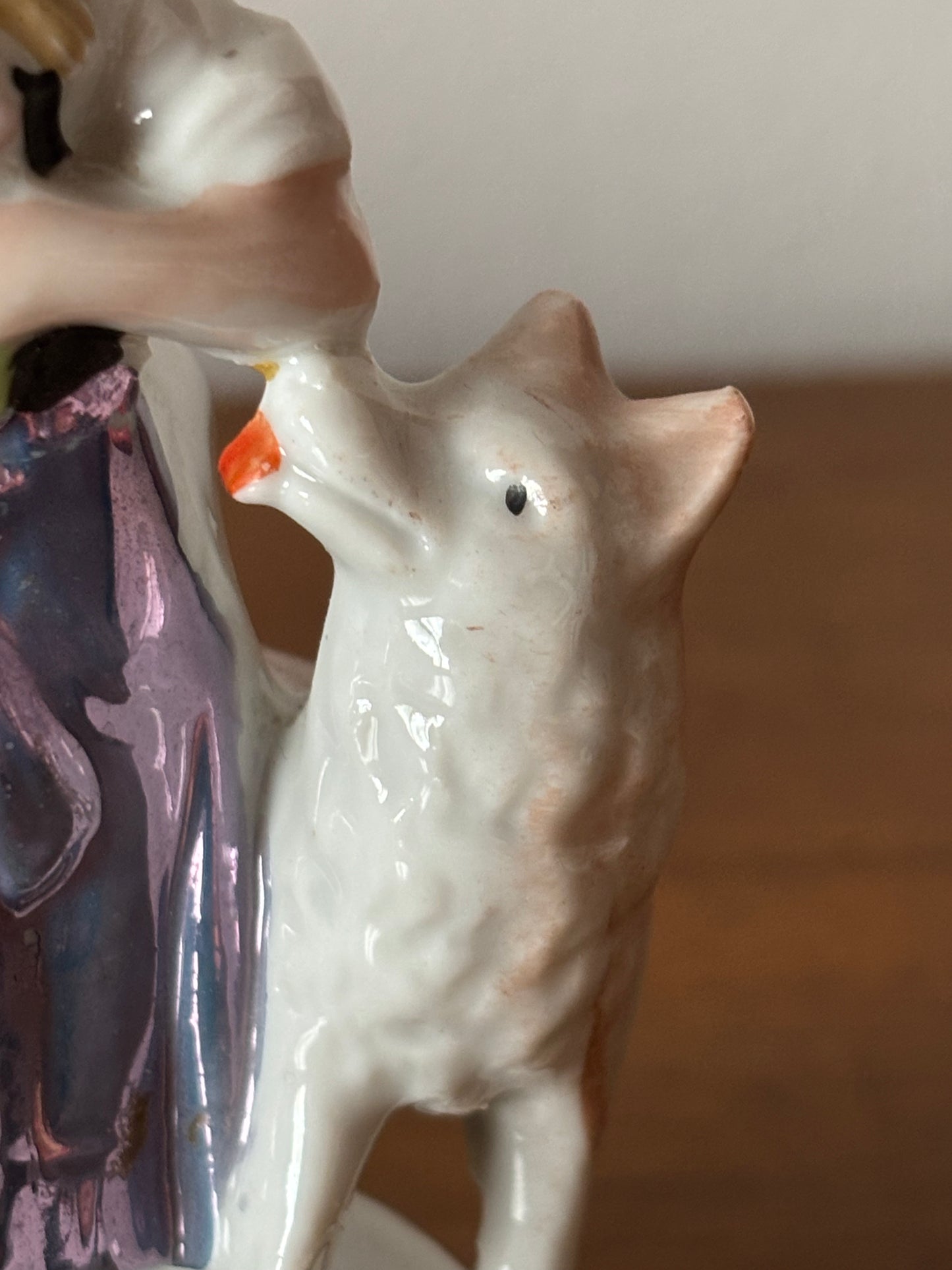 Ceramic Figurine – Little Red Riding Hood with the Wolf, Vintage Style