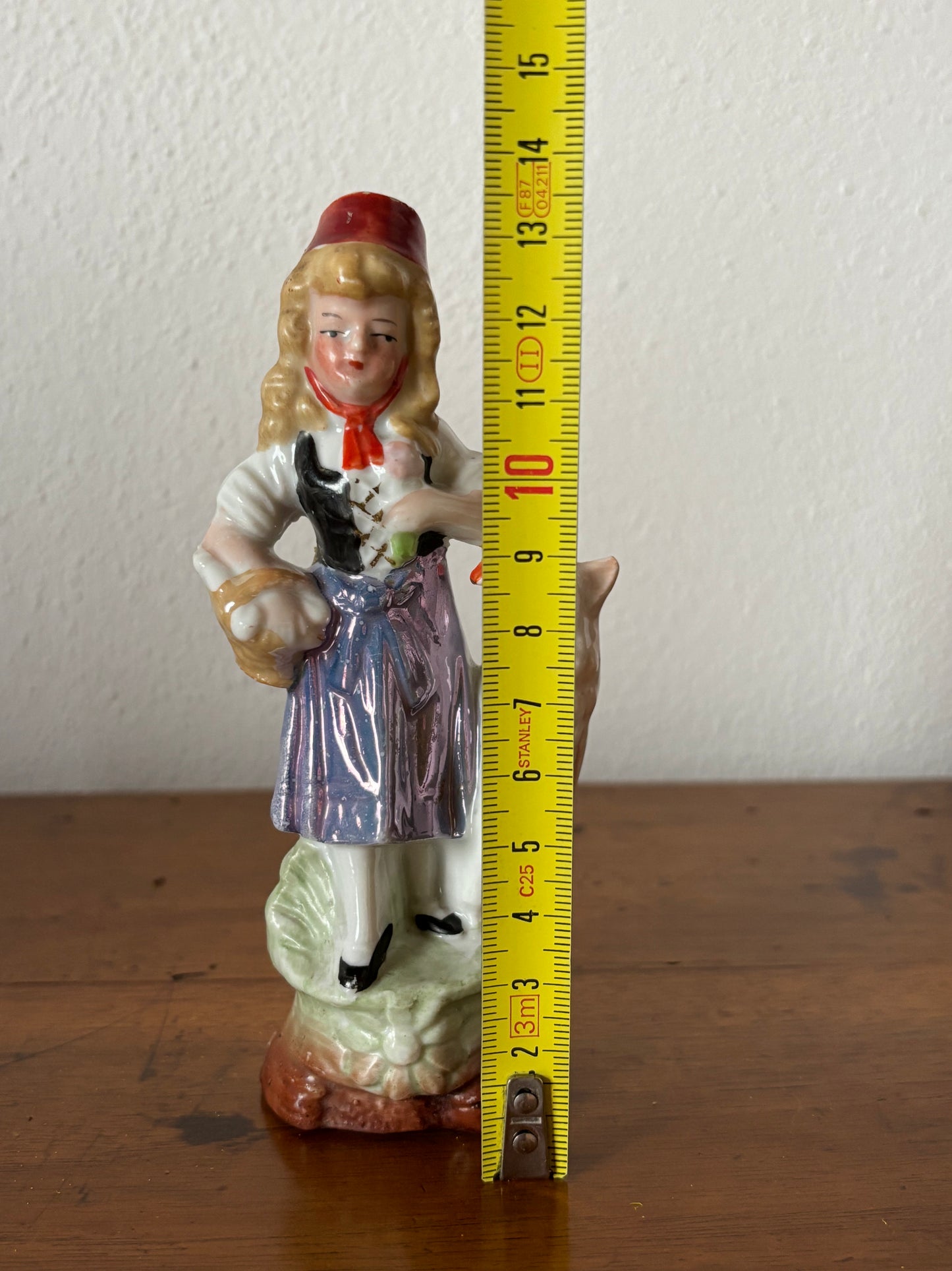 Ceramic Figurine – Little Red Riding Hood with the Wolf, Vintage Style