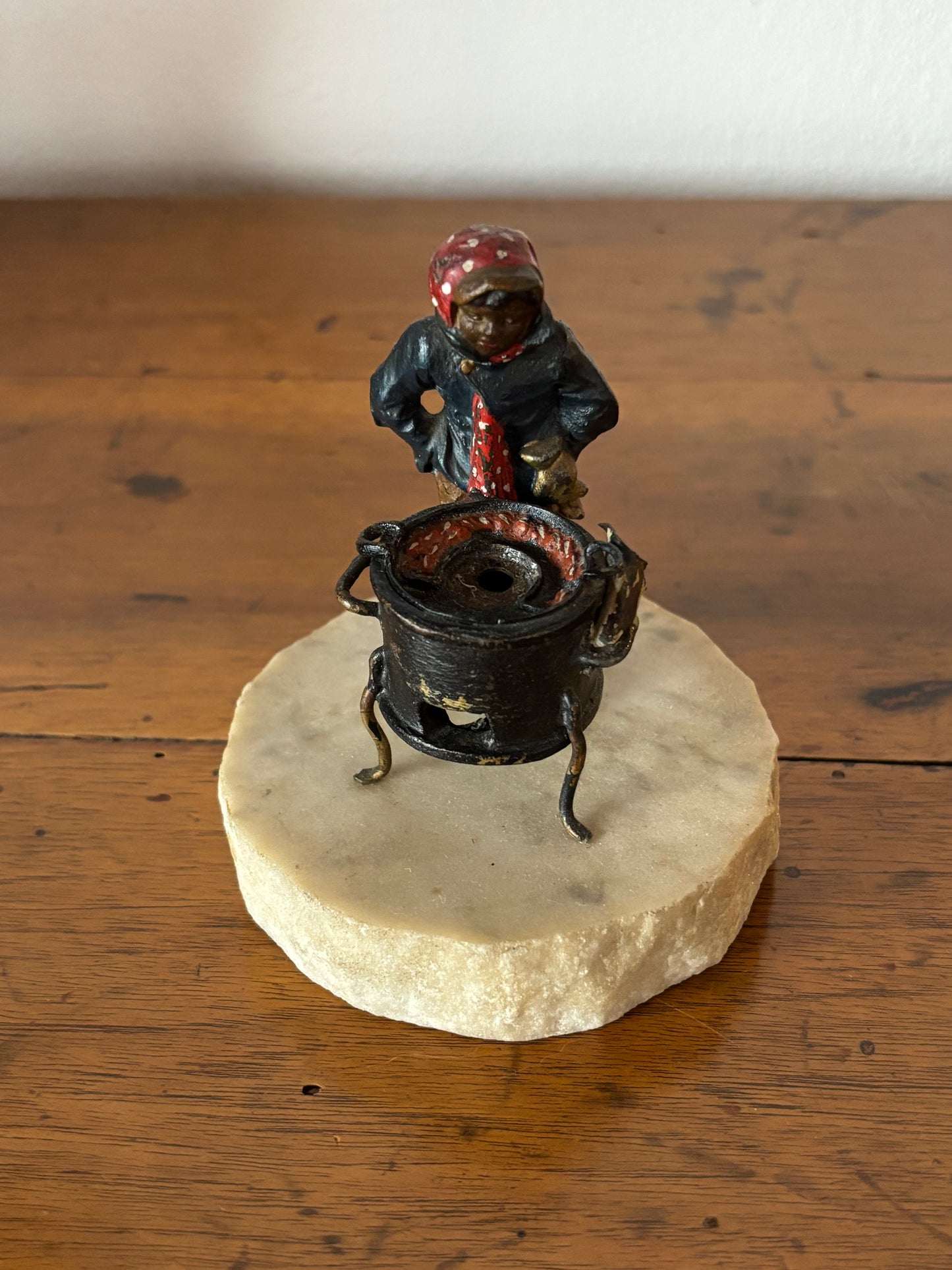 Metal Figurine of a Chestnut Seller on Marble Base – Probable Viennese Attribution, Early 20th Century