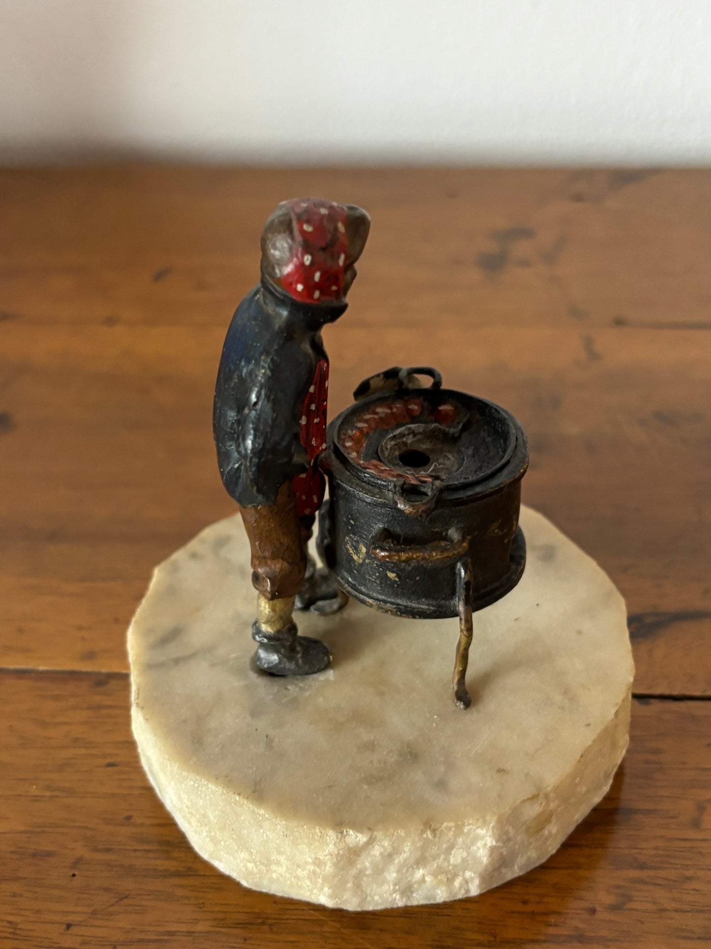 Metal Figurine of a Chestnut Seller on Marble Base – Probable Viennese Attribution, Early 20th Century