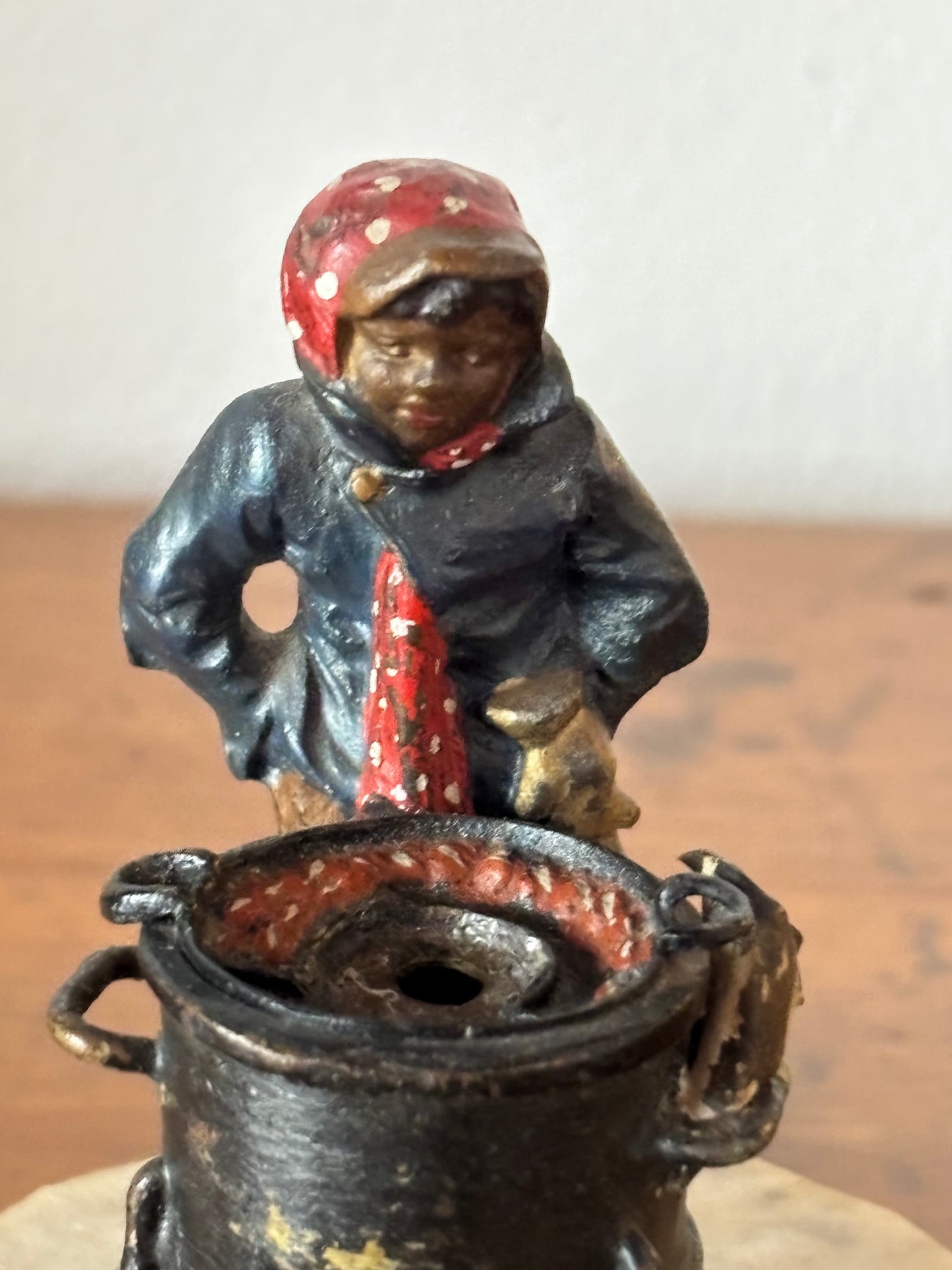 Metal Figurine of a Chestnut Seller on Marble Base – Probable Viennese Attribution, Early 20th Century