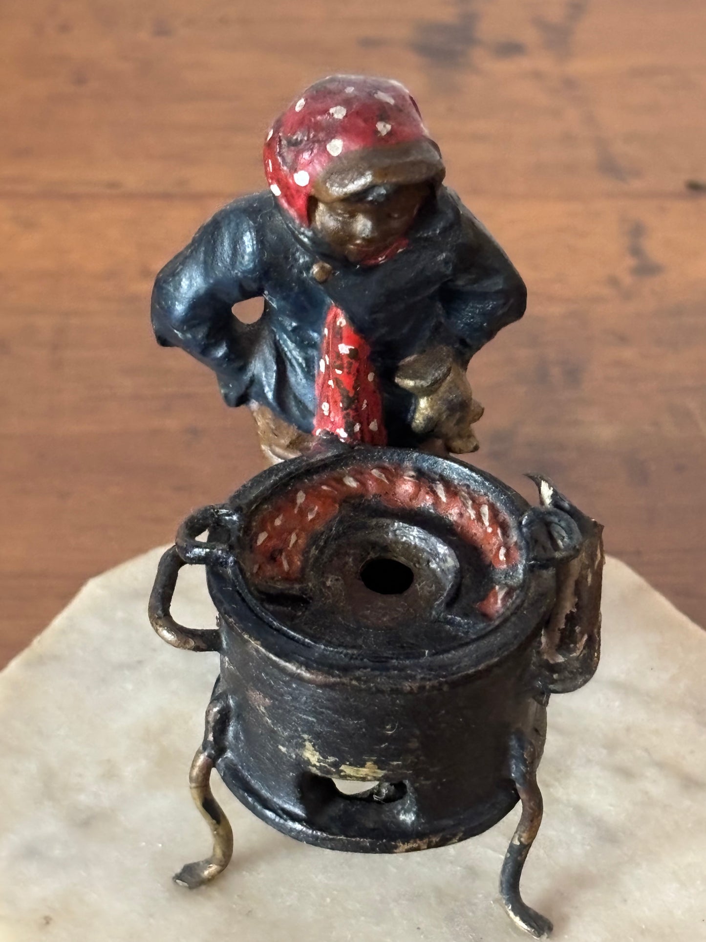 Metal Figurine of a Chestnut Seller on Marble Base – Probable Viennese Attribution, Early 20th Century