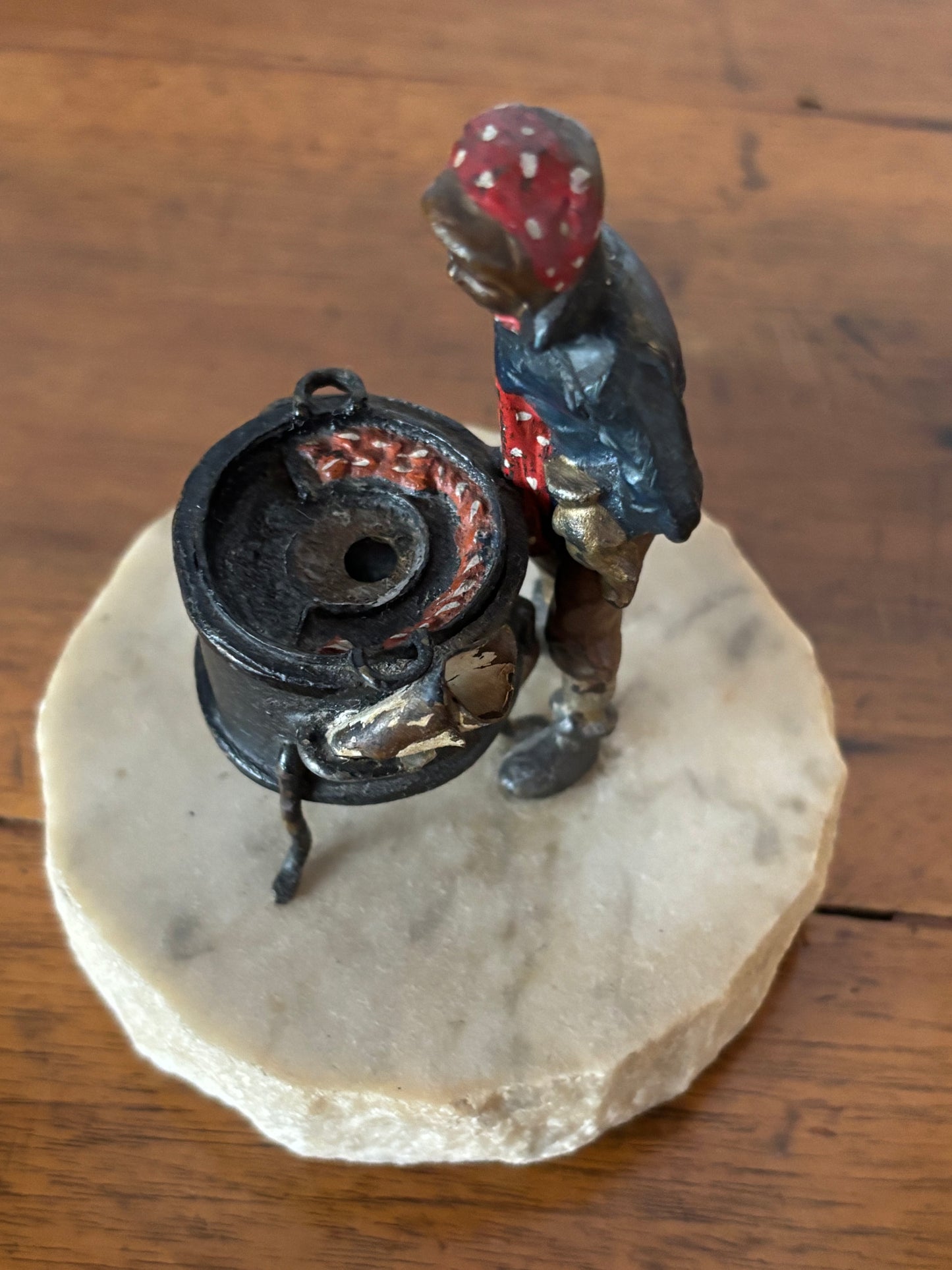 Metal Figurine of a Chestnut Seller on Marble Base – Probable Viennese Attribution, Early 20th Century