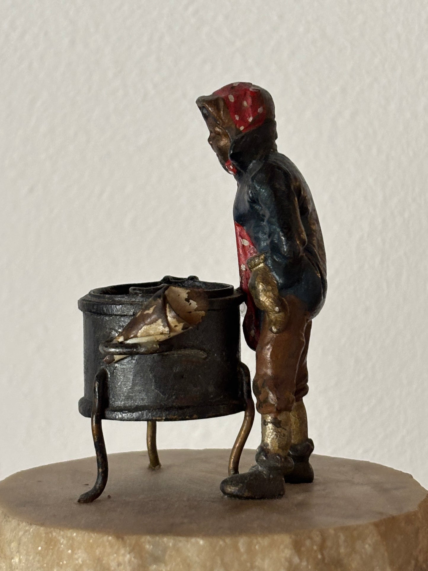 Metal Figurine of a Chestnut Seller on Marble Base – Probable Viennese Attribution, Early 20th Century