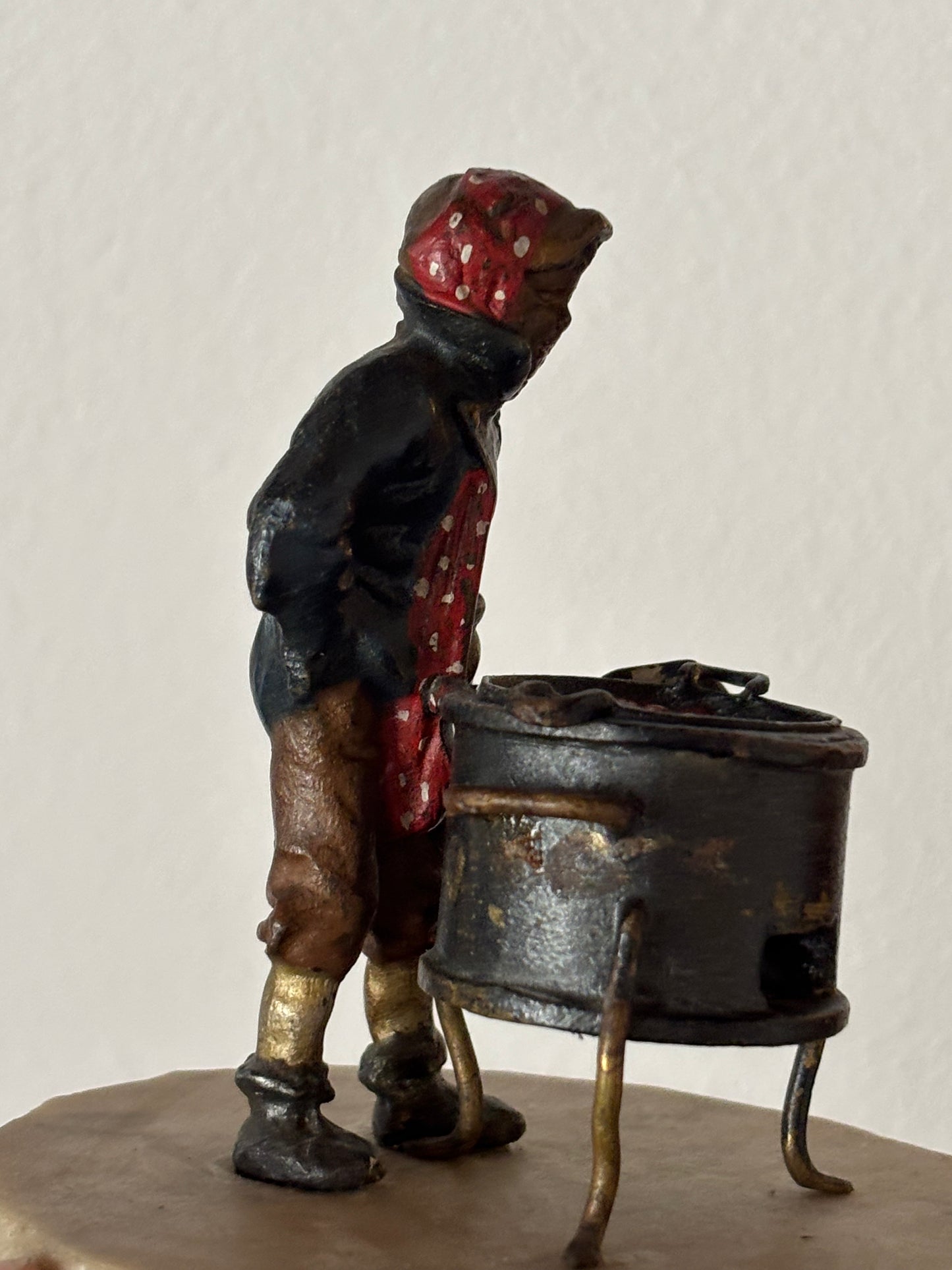 Metal Figurine of a Chestnut Seller on Marble Base – Probable Viennese Attribution, Early 20th Century