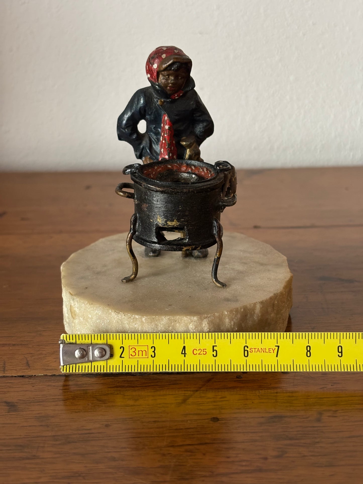 Metal Figurine of a Chestnut Seller on Marble Base – Probable Viennese Attribution, Early 20th Century