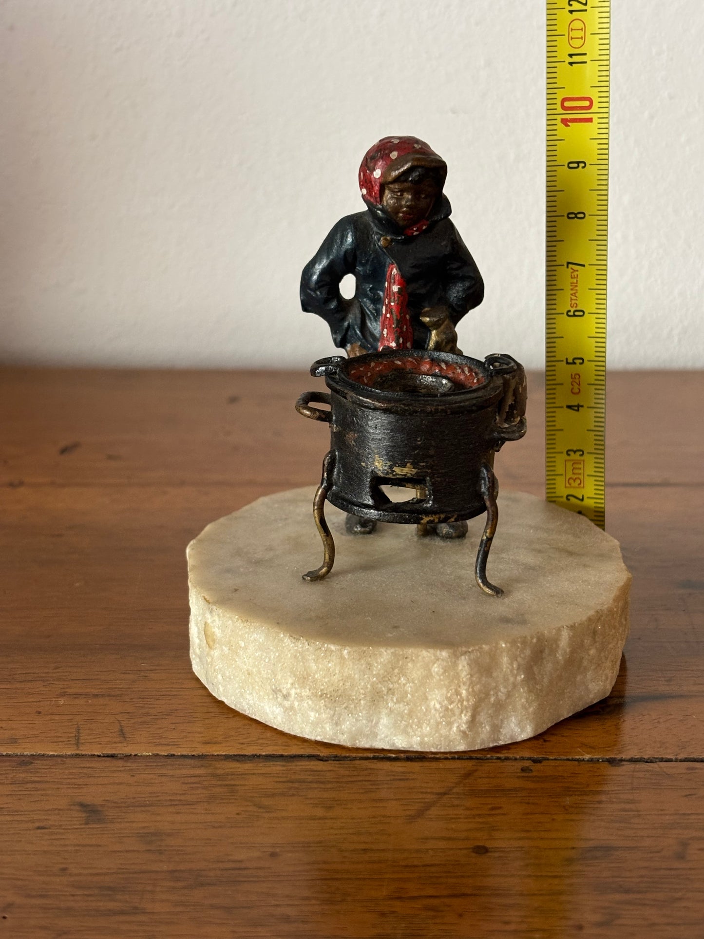 Metal Figurine of a Chestnut Seller on Marble Base – Probable Viennese Attribution, Early 20th Century