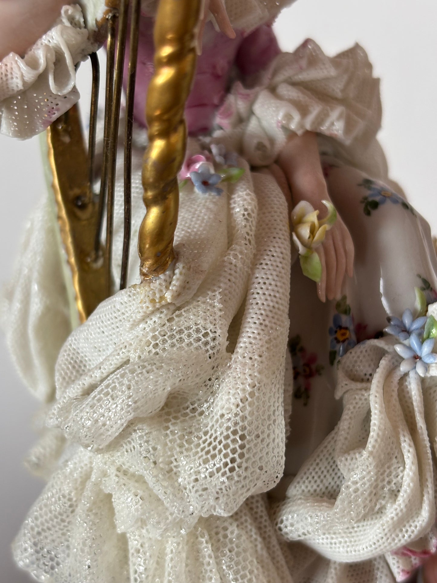 Ginori Lace Porcelain Figurine with Harp