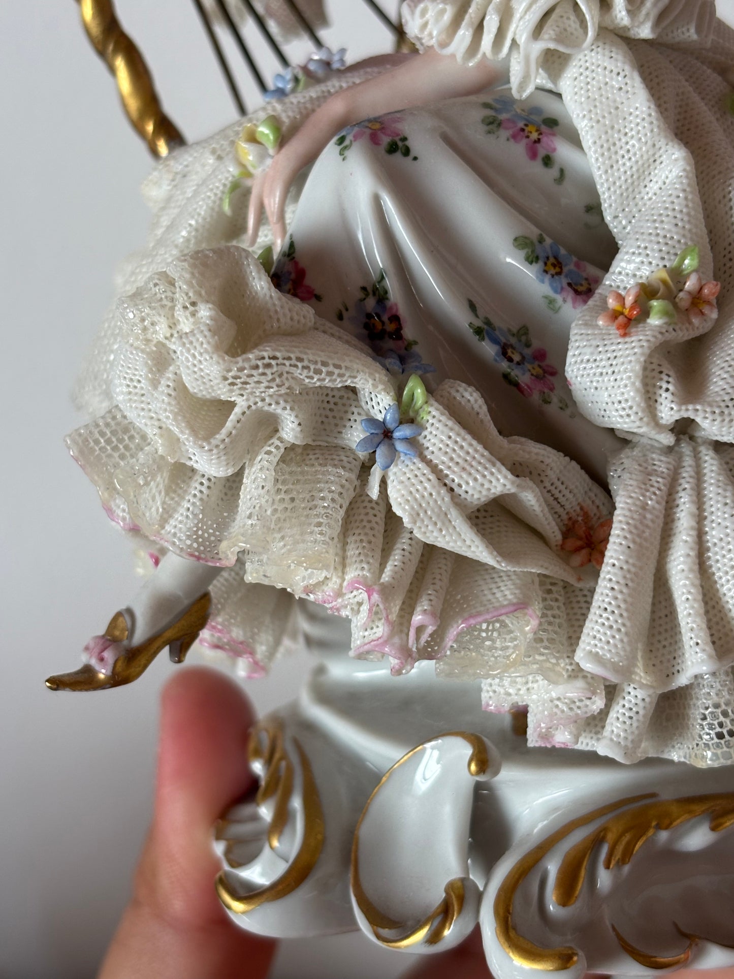 Ginori Lace Porcelain Figurine with Harp