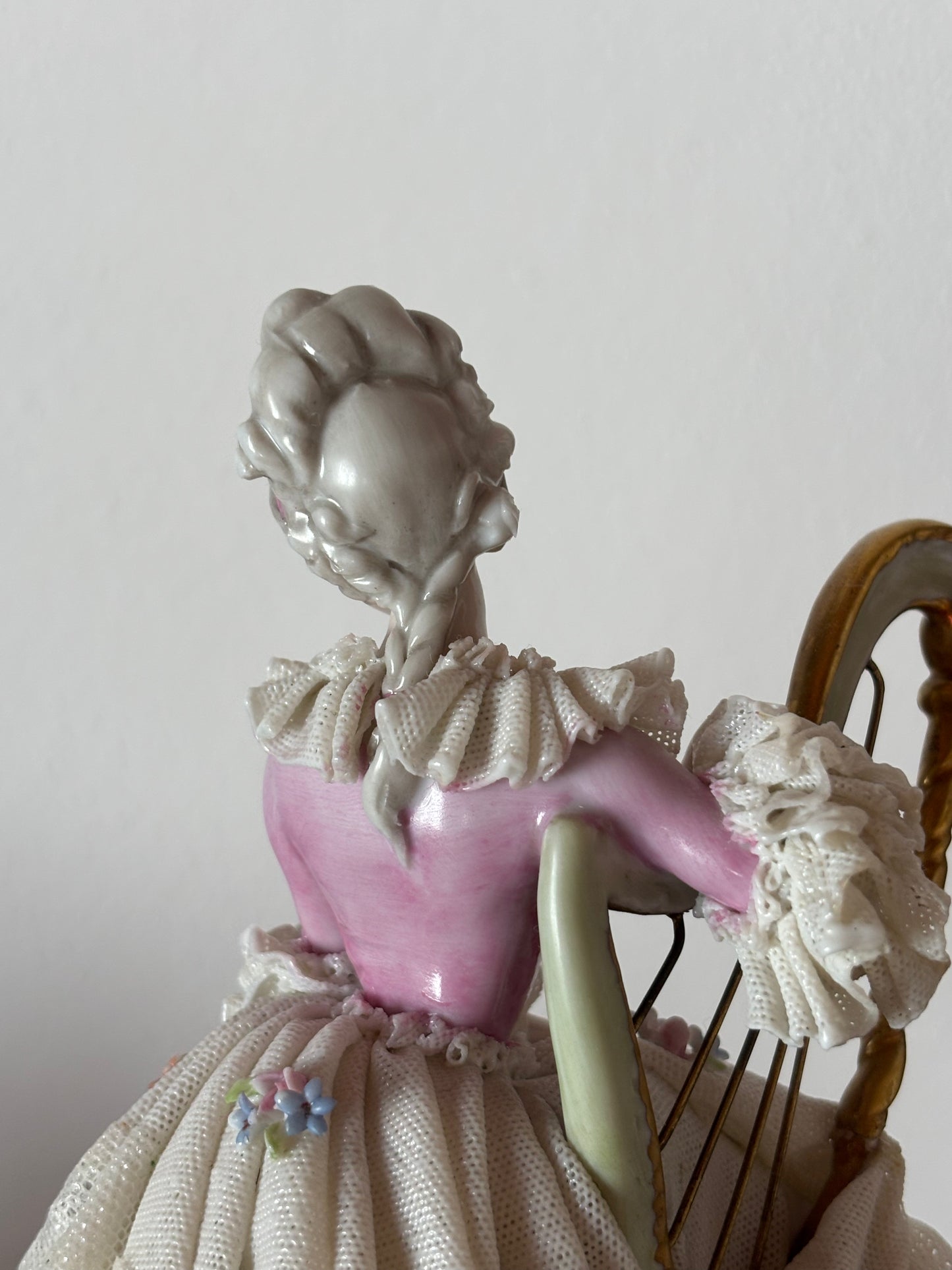 Ginori Lace Porcelain Figurine with Harp