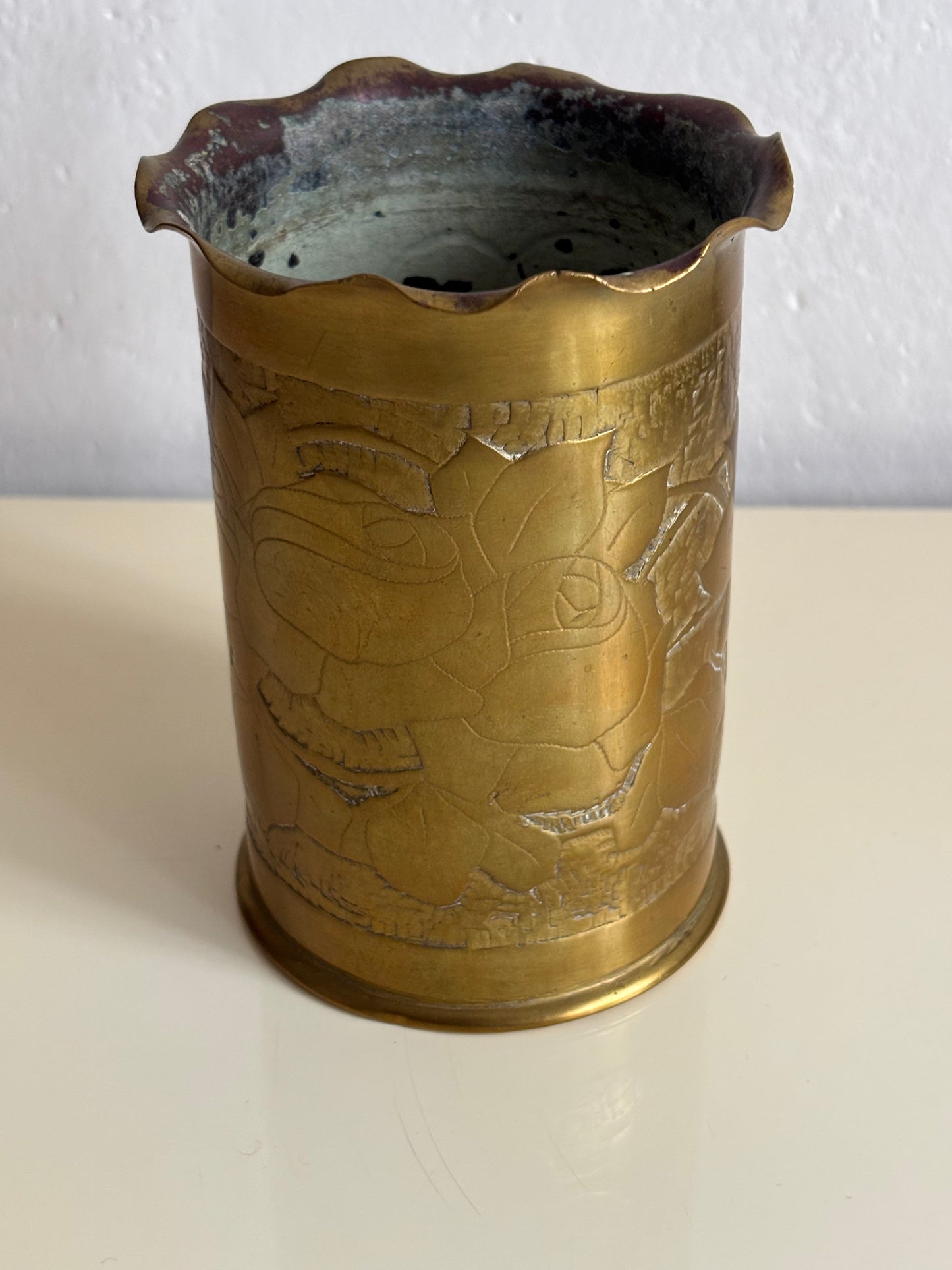 German Shell Case (1915) Converted into a Vase with “Piave 1918” Engraving – Authentic World War I Trench Art