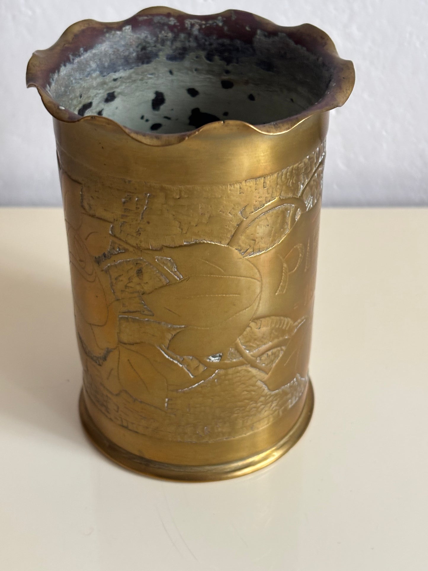 German Shell Case (1915) Converted into a Vase with “Piave 1918” Engraving – Authentic World War I Trench Art