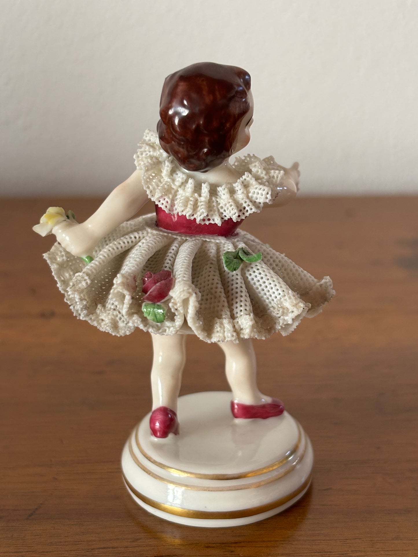 Figurine with Crowned N Mark – Girl in Tulle with Lace and Floral Details