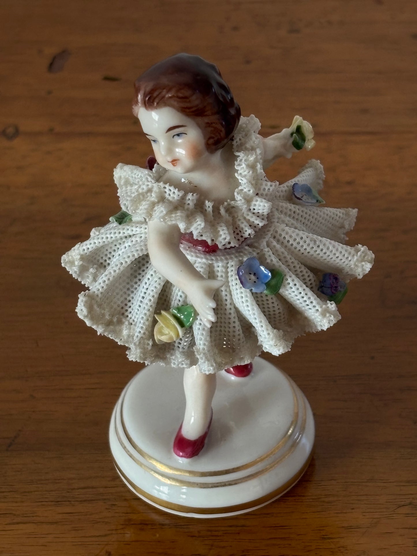 Figurine with Crowned N Mark – Girl in Tulle with Lace and Floral Details