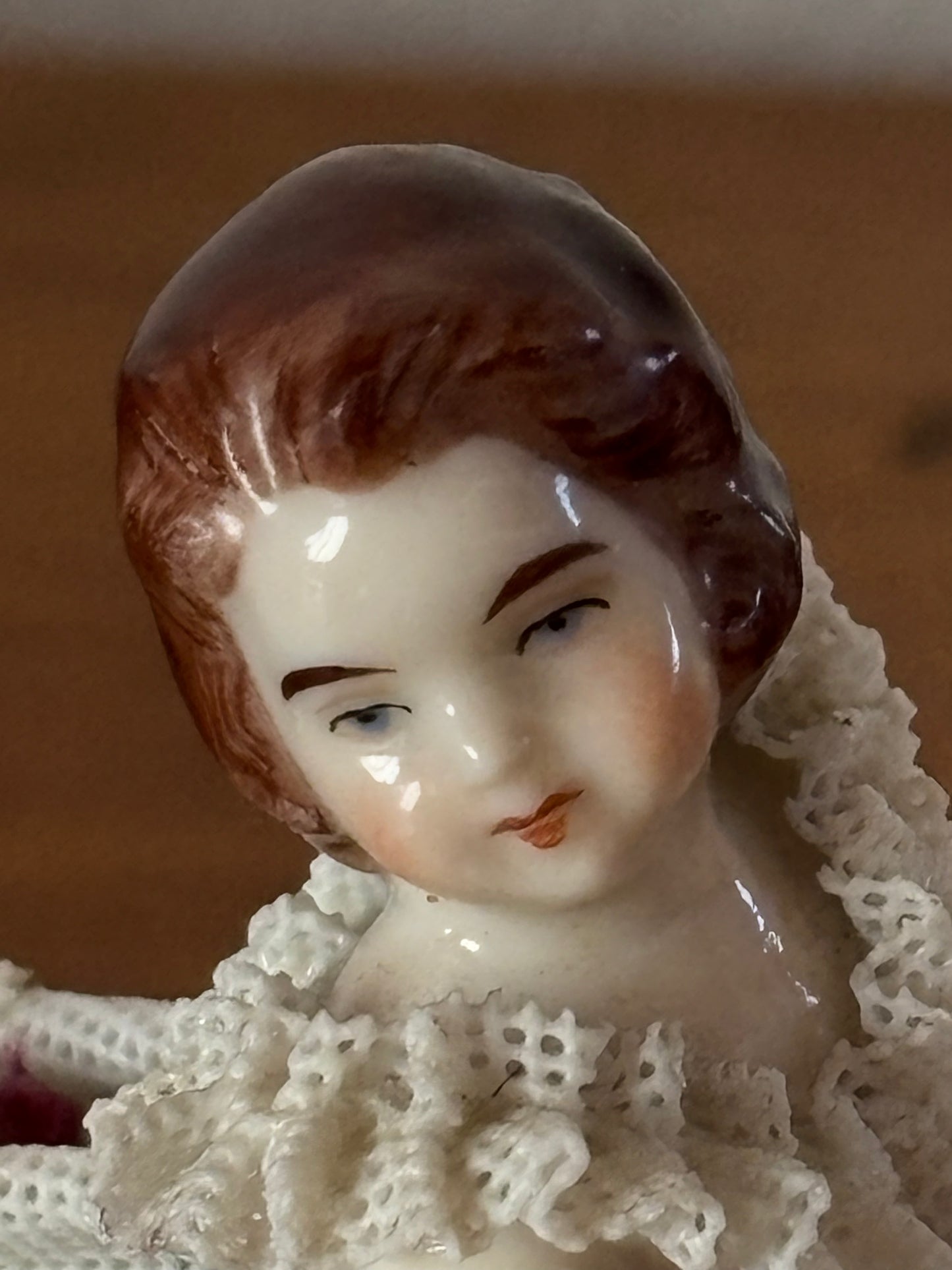 Figurine with Crowned N Mark – Girl in Tulle with Lace and Floral Details