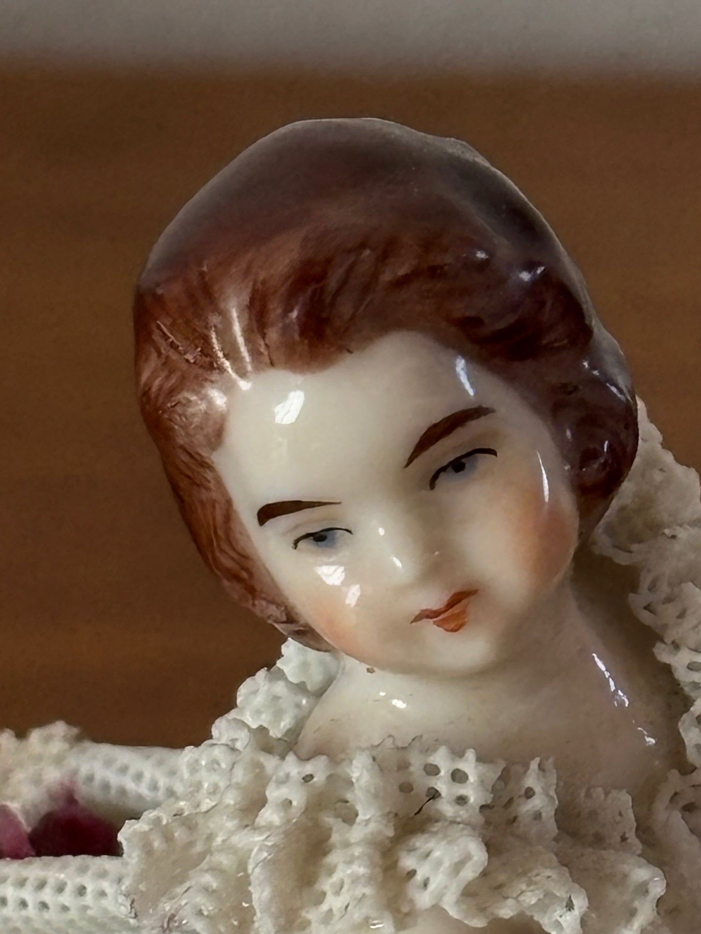 Figurine with Crowned N Mark – Girl in Tulle with Lace and Floral Details
