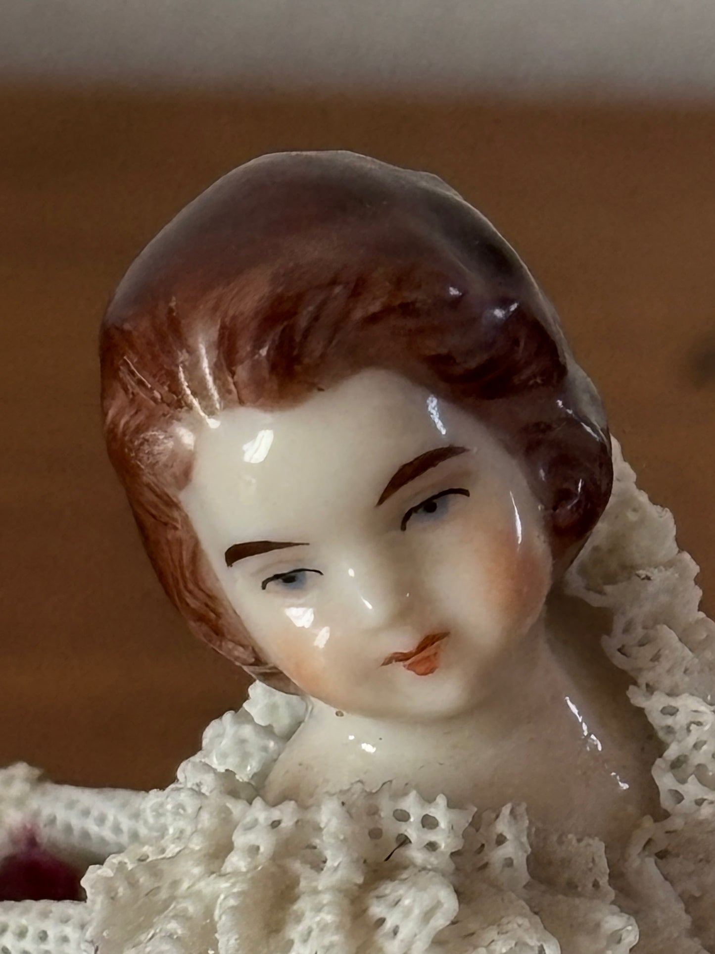 Figurine with Crowned N Mark – Girl in Tulle with Lace and Floral Details