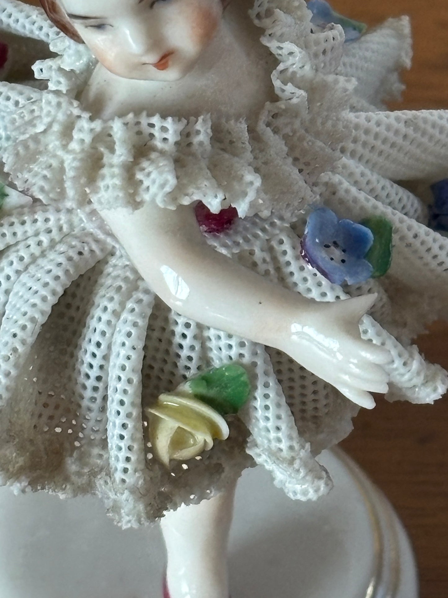 Figurine with Crowned N Mark – Girl in Tulle with Lace and Floral Details