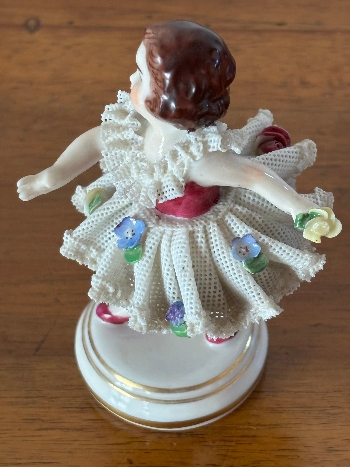 Figurine with Crowned N Mark – Girl in Tulle with Lace and Floral Details