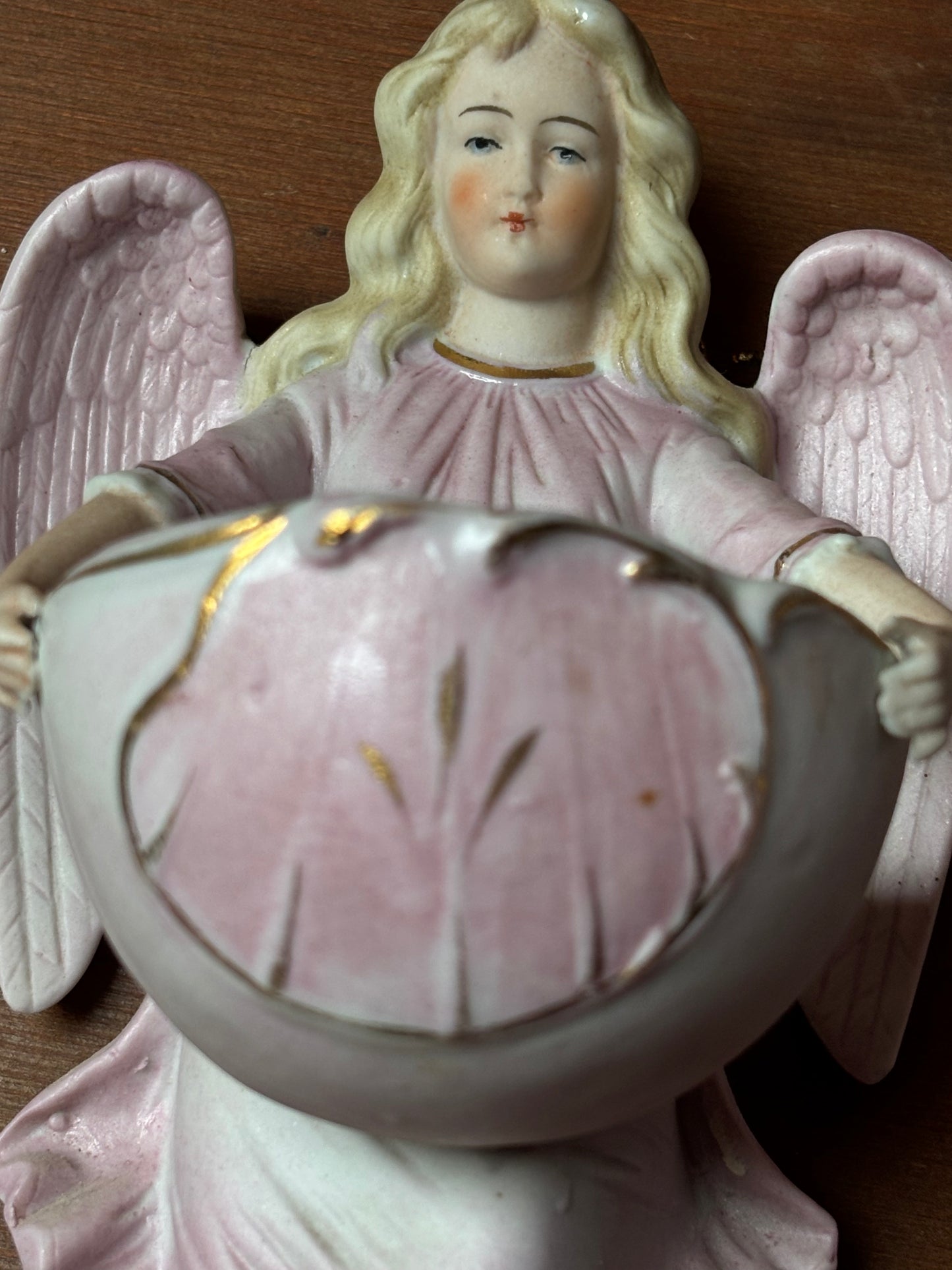Pair of Biscuit Ceramic Holy Water Fonts with Angels – Early 20th Century