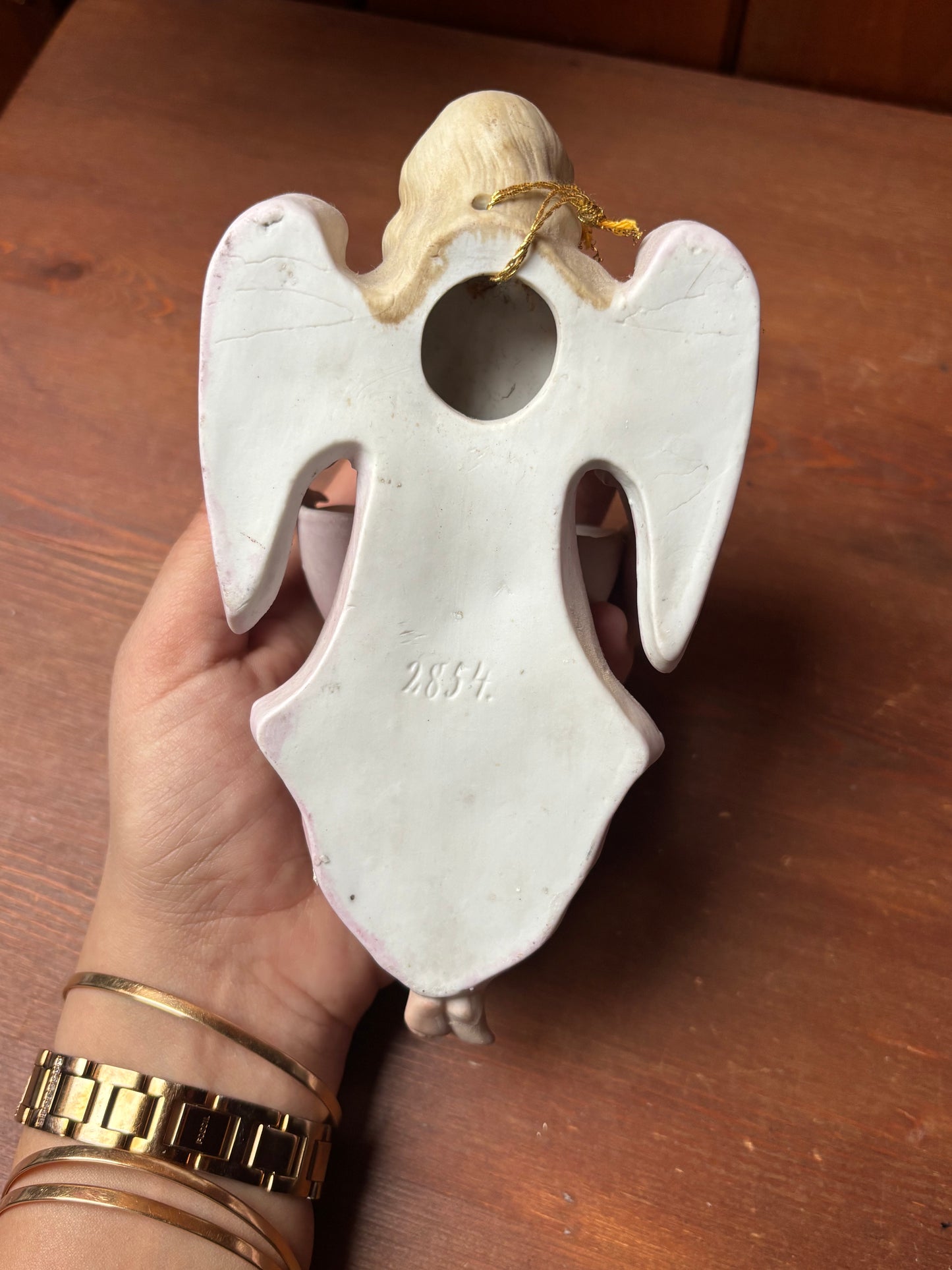 Pair of Biscuit Ceramic Holy Water Fonts with Angels – Early 20th Century