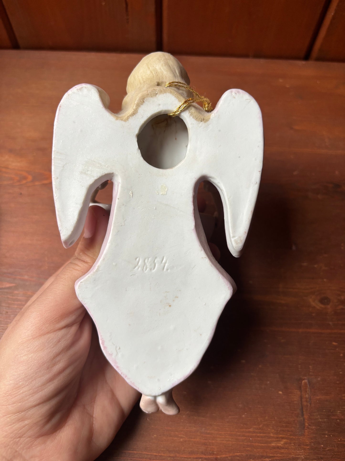 Pair of Biscuit Ceramic Holy Water Fonts with Angels – Early 20th Century