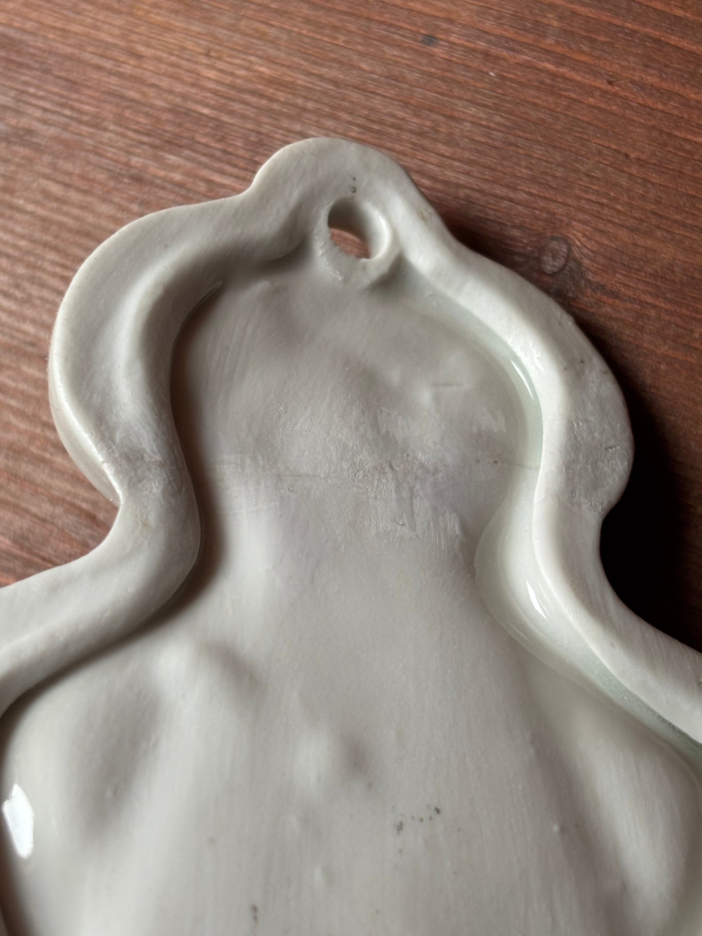 Polychrome Ceramic Holy Water Font with Madonna and Child – 20th Century