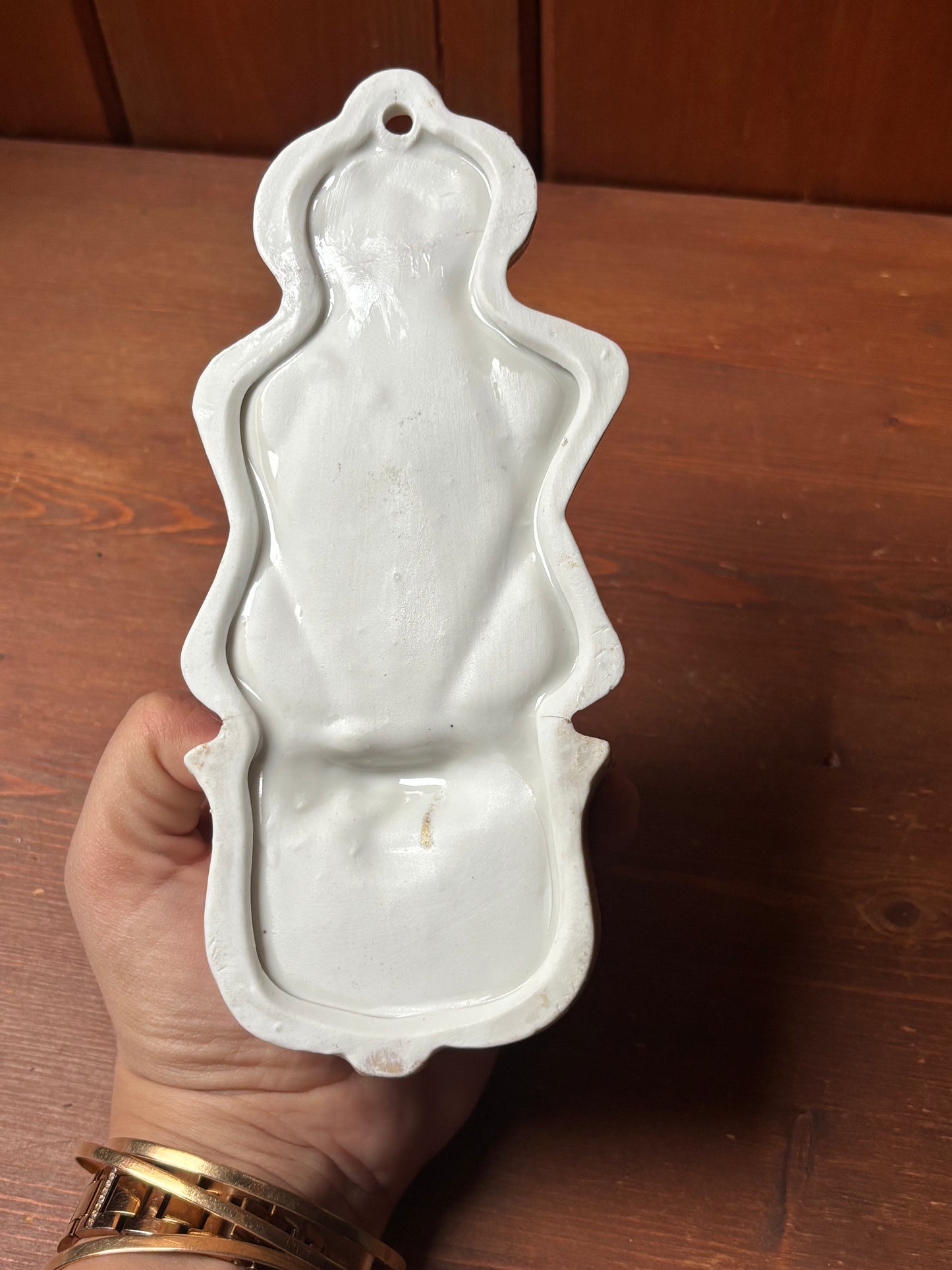 Polychrome Ceramic Holy Water Font with Madonna and Child – 20th Century