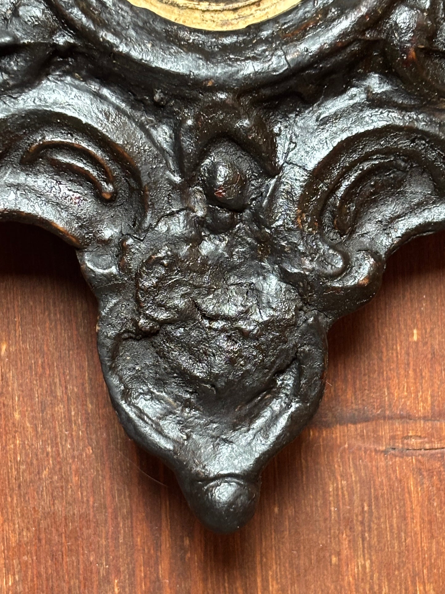 Wall Holy Water Font in Wood and Stucco with Insert Likely in Meerschaum Depicting Christ – Mid-19th Century (circa 1850–1870)