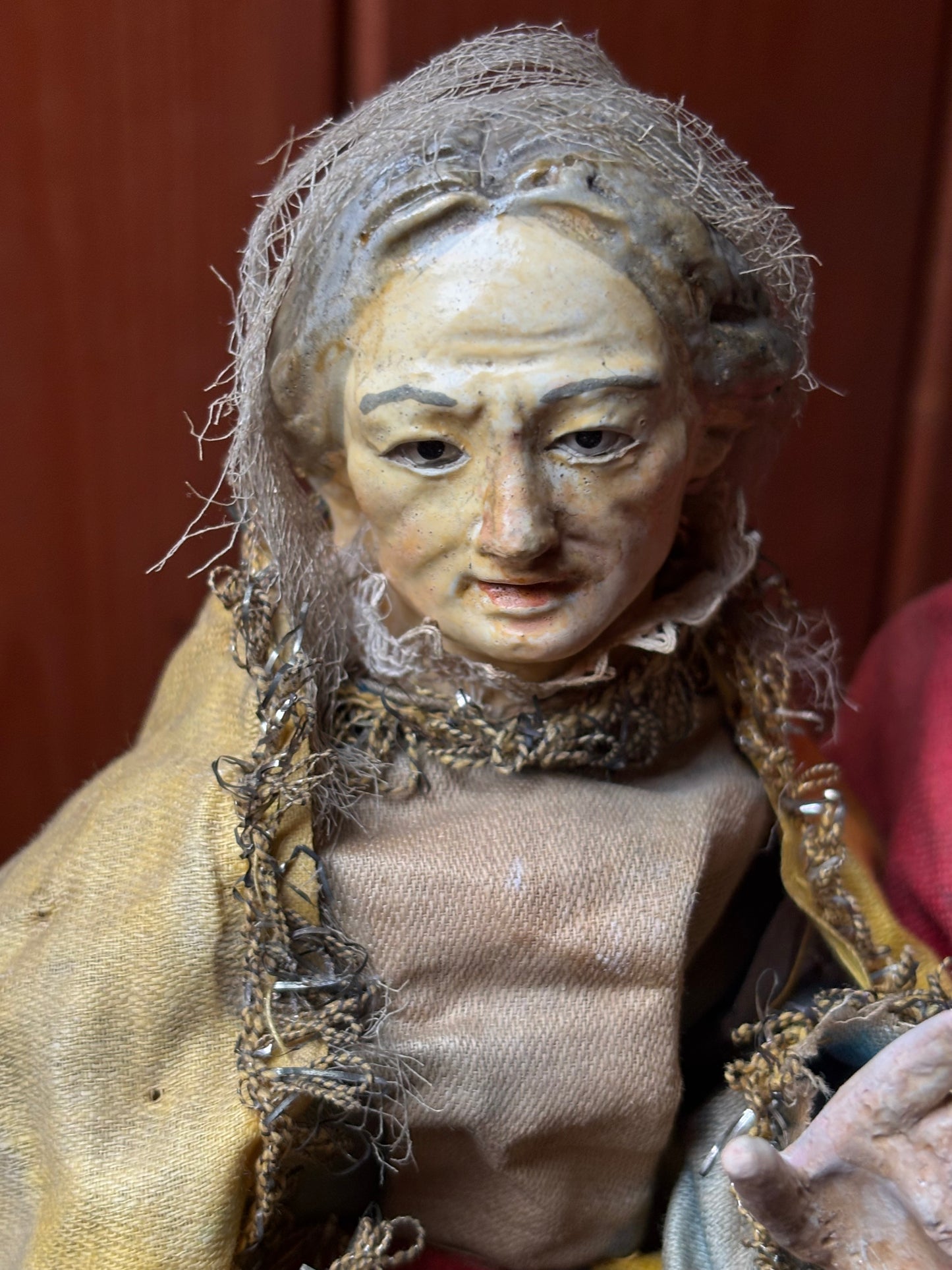 Gruppo di Sant’Anna, San Gioacchino e la Madonna bambina in terracotta policroma e tessuto – ambito italiano, XIX secolo