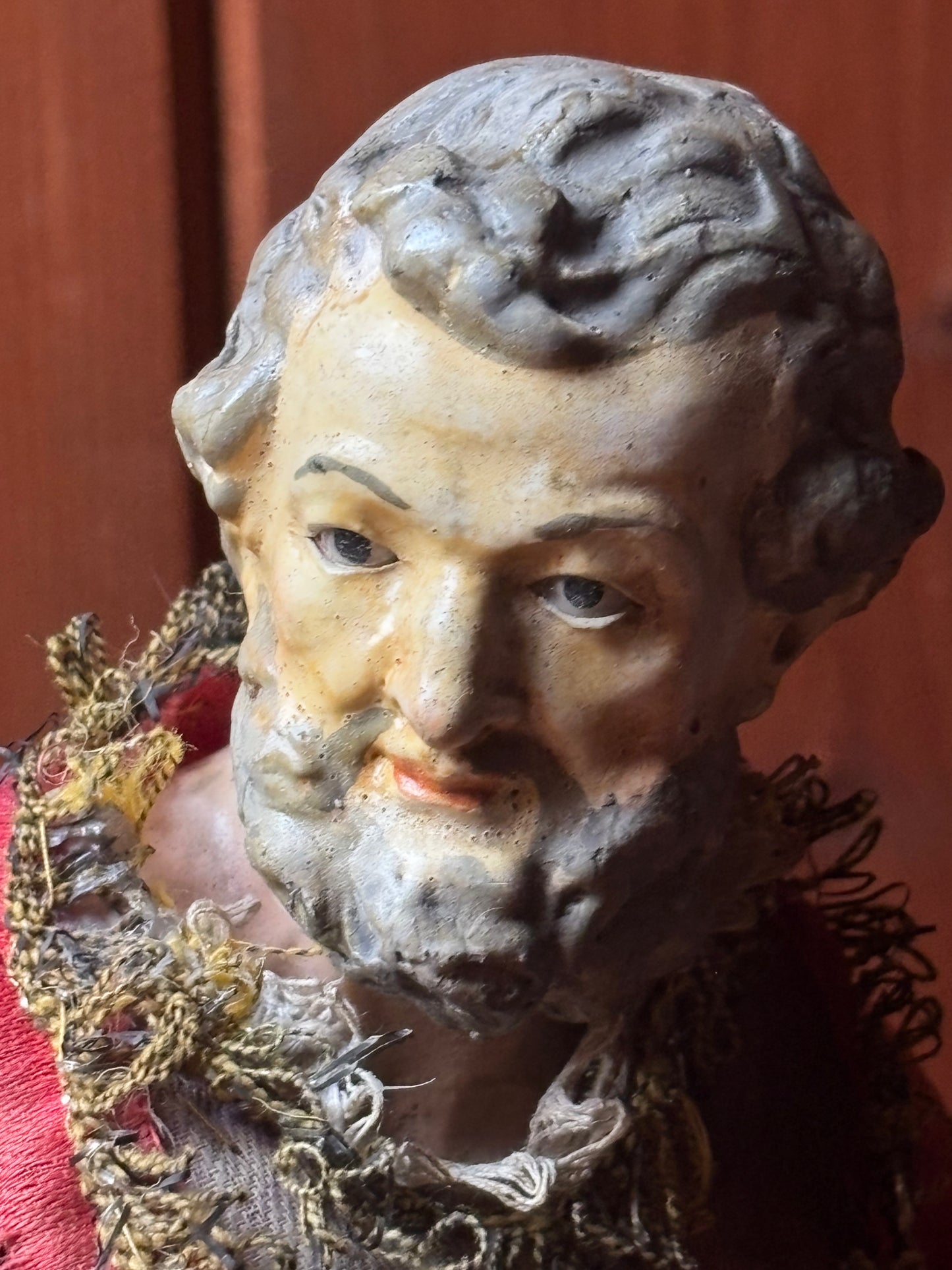 Gruppo di Sant’Anna, San Gioacchino e la Madonna bambina in terracotta policroma e tessuto – ambito italiano, XIX secolo