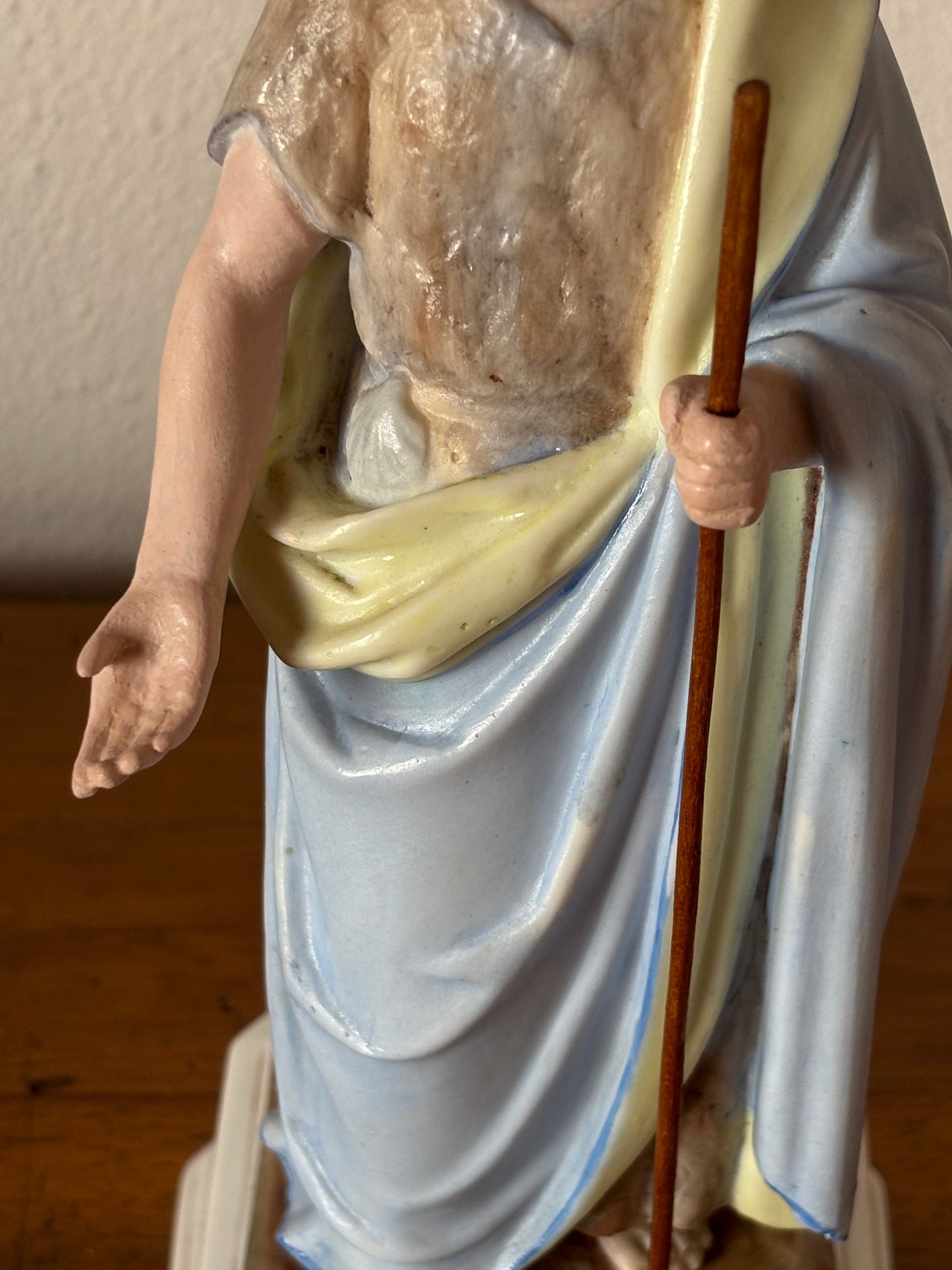 St. Joseph Ceramic Statue – Restored Sacred Figure with Wooden Staff