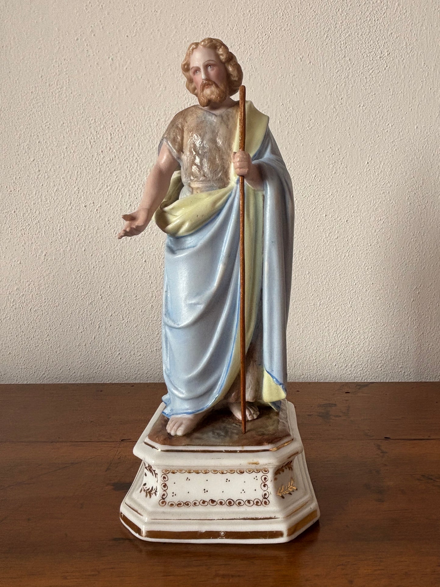 St. Joseph Ceramic Statue – Restored Sacred Figure with Wooden Staff