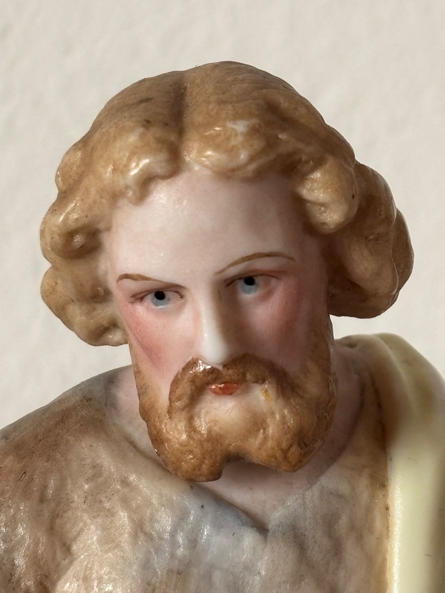 St. Joseph Ceramic Statue – Restored Sacred Figure with Wooden Staff