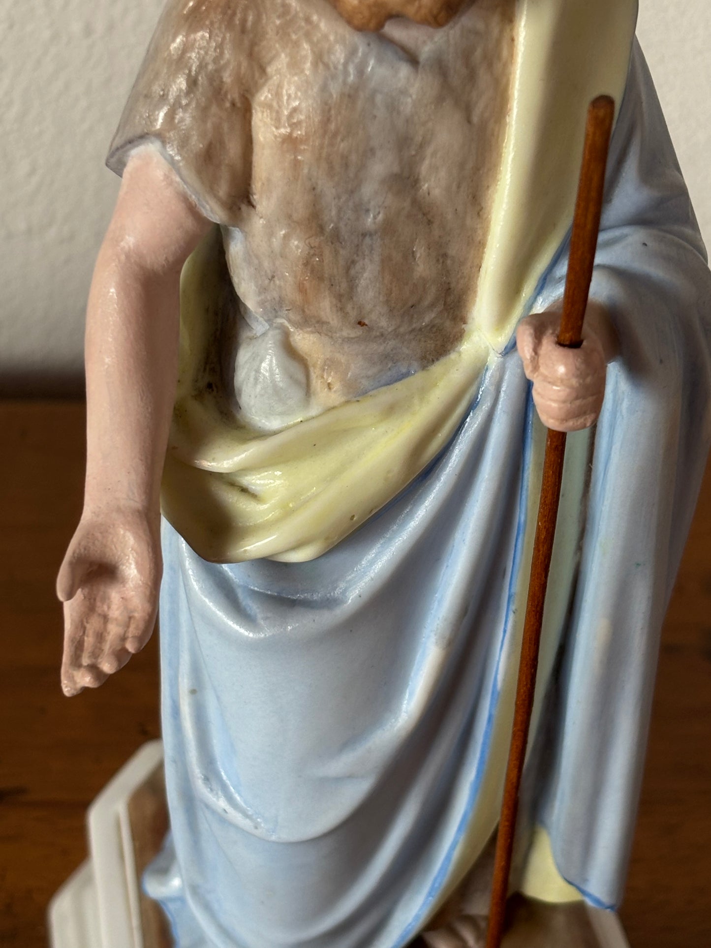 St. Joseph Ceramic Statue – Restored Sacred Figure with Wooden Staff