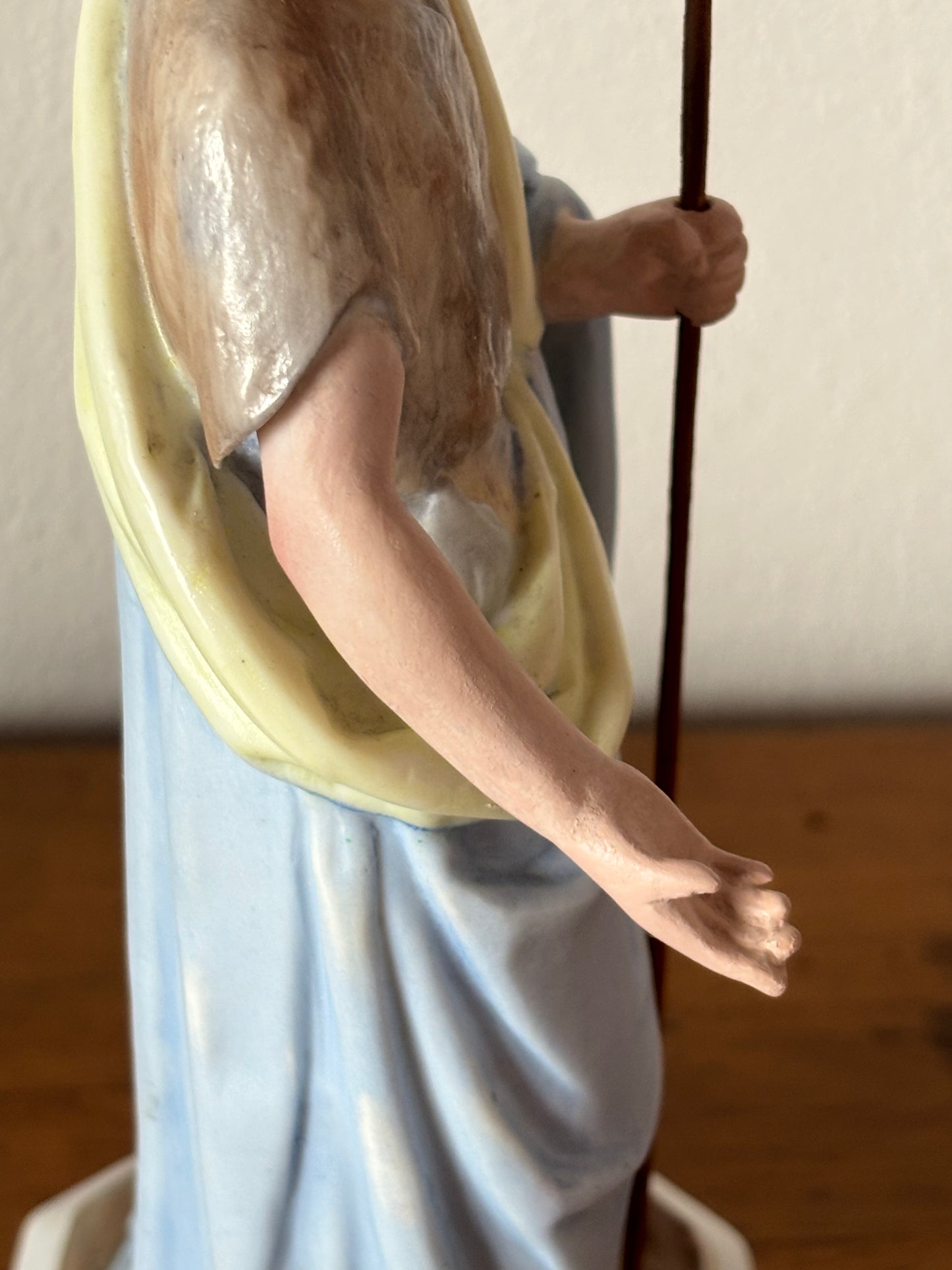 St. Joseph Ceramic Statue – Restored Sacred Figure with Wooden Staff