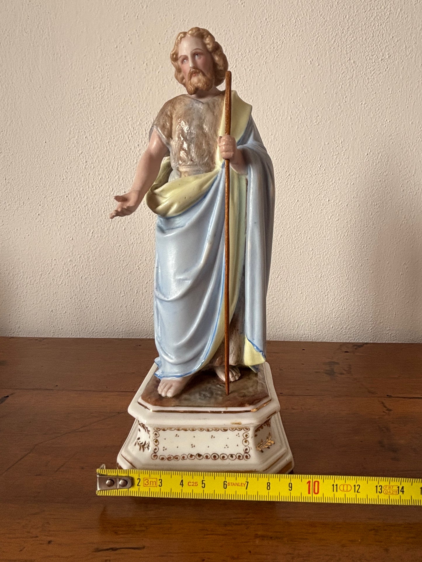 St. Joseph Ceramic Statue – Restored Sacred Figure with Wooden Staff