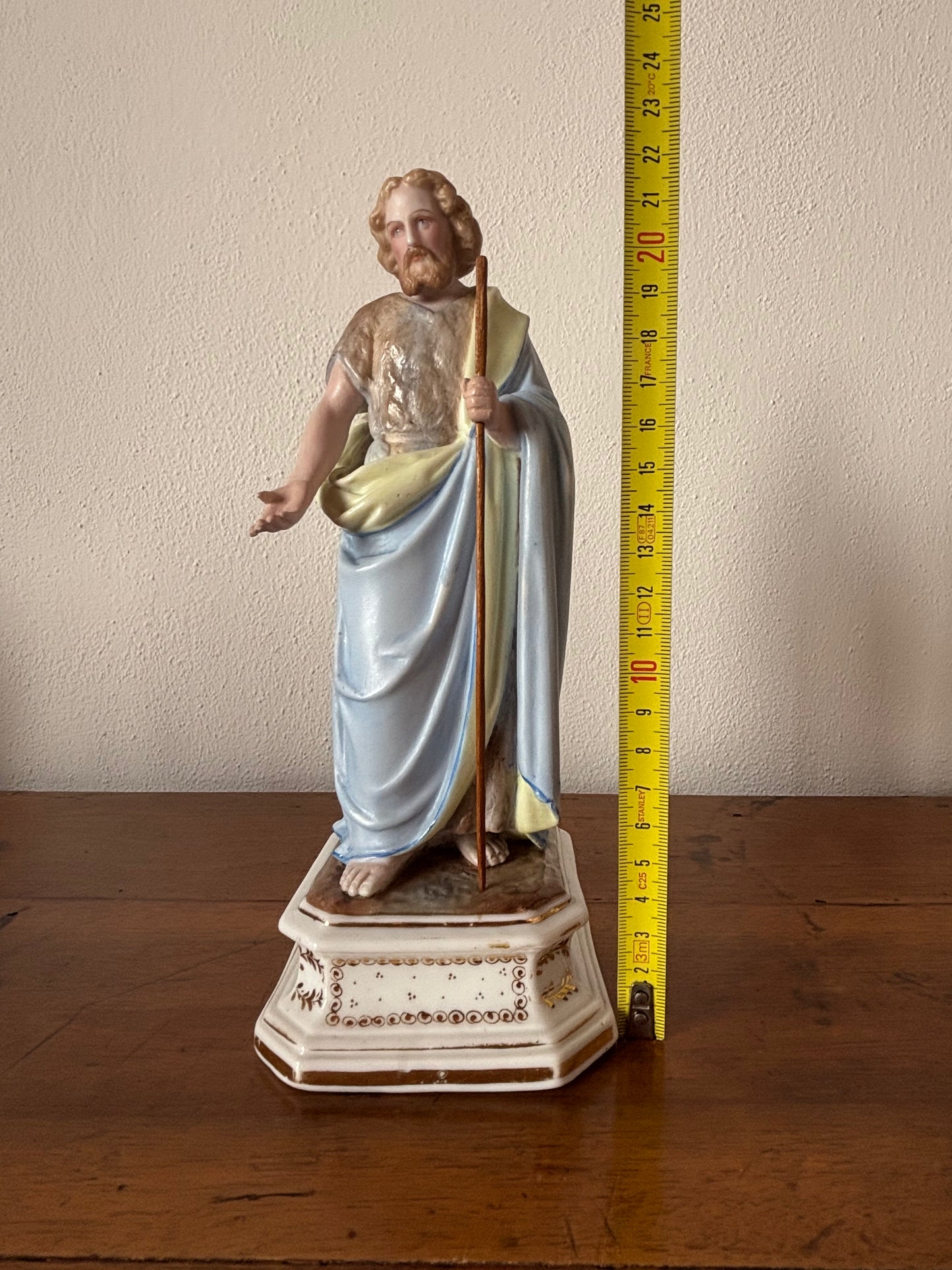 St. Joseph Ceramic Statue – Restored Sacred Figure with Wooden Staff