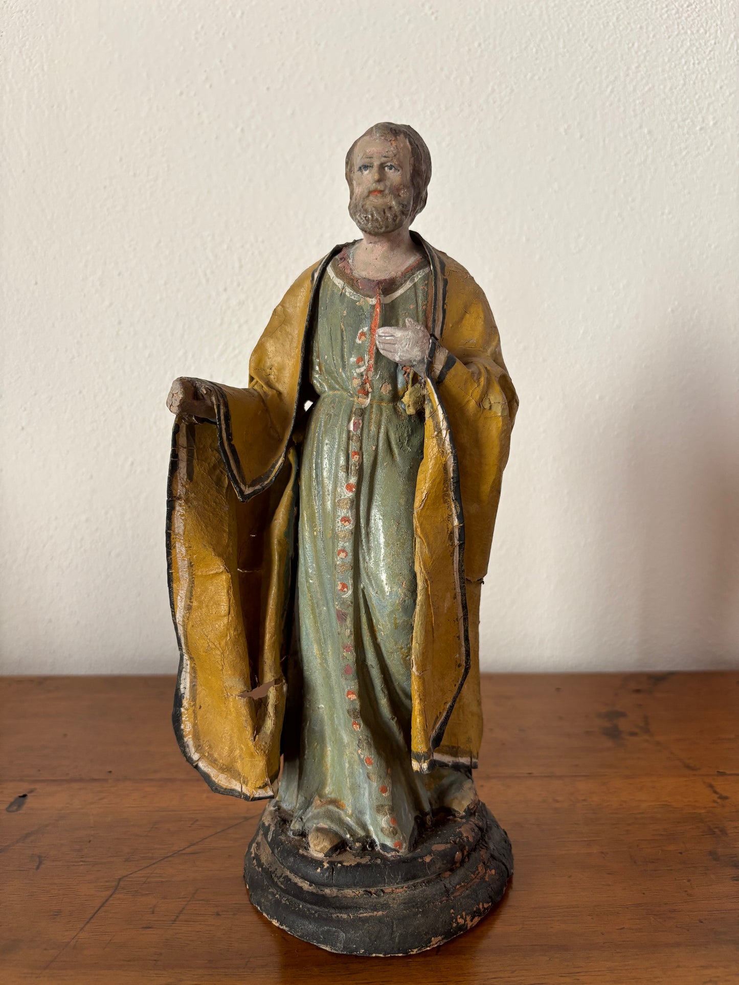 Statuina di San Giuseppe in terracotta con abiti in cartapesta