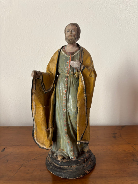 Statuina di San Giuseppe in terracotta con abiti in cartapesta