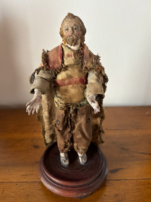 Neapolitan Nativity Figurine in Terracotta with Glass Eyes – Antique Handcrafted Figure