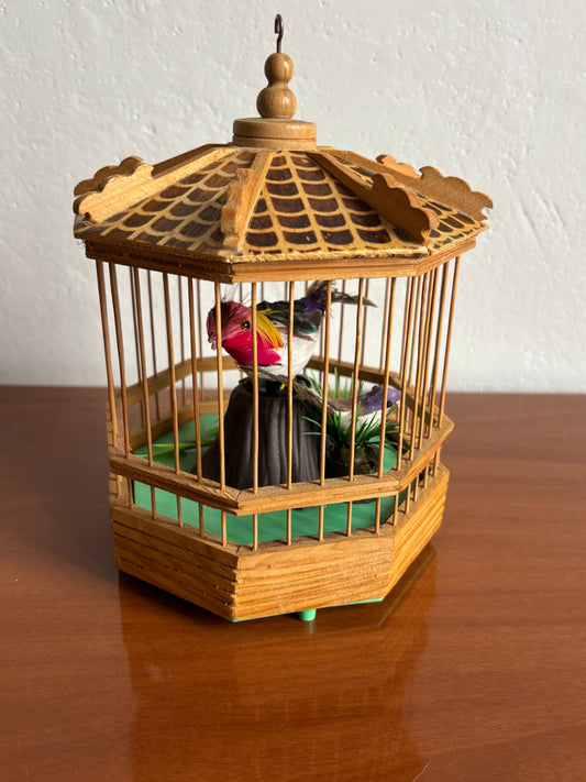Uccellino automa vintage a batterie in gabbietta decorativa con movimento e cinguettio funzionanti