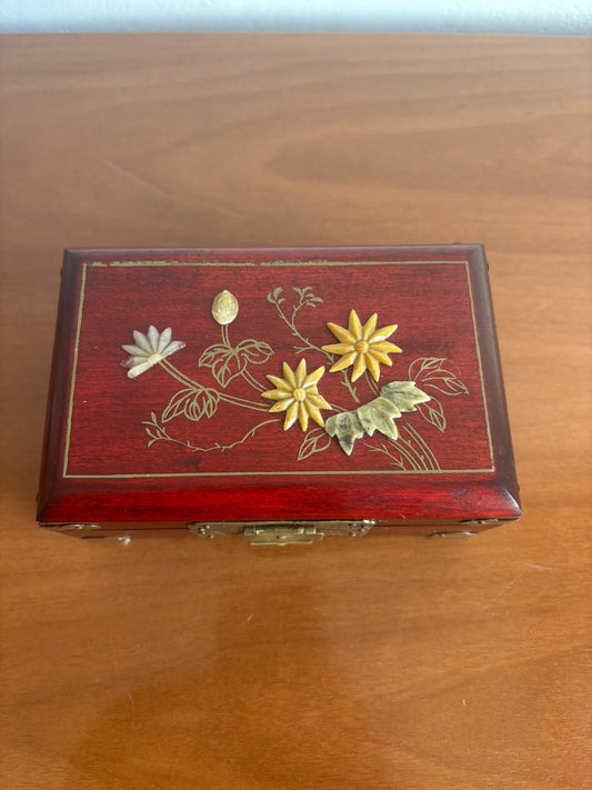 Small Vintage Chinese Jewelry Box with Decorative Applied Ornaments