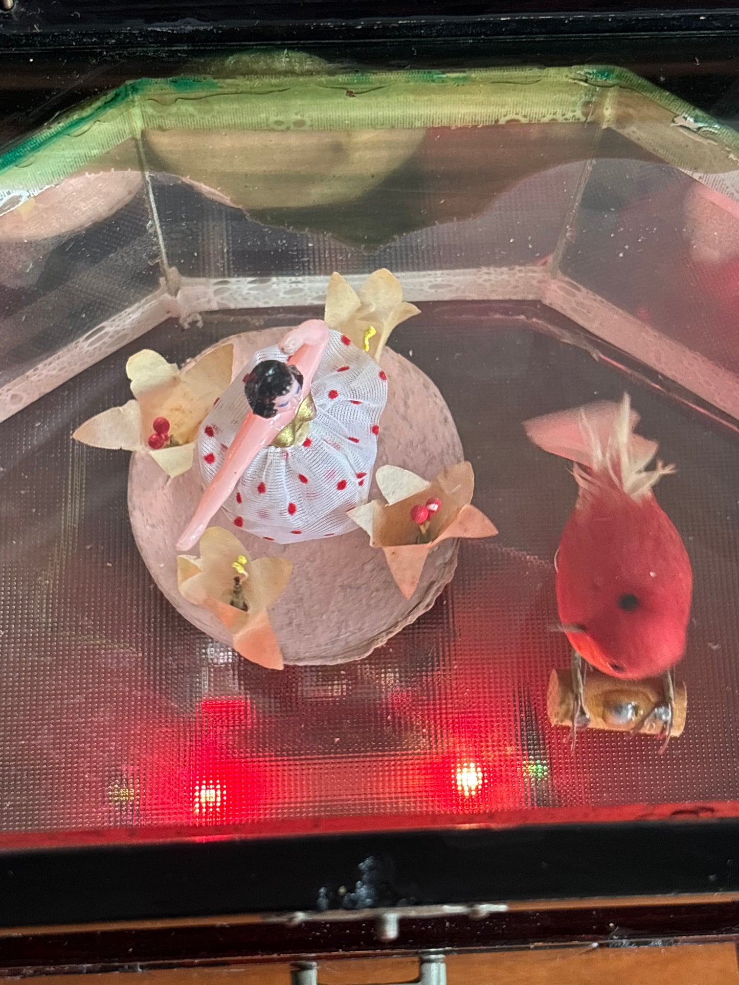 Vintage Japanese Jewelry Box with Music Box, Rotating Ballerina, Animated Bird and Working Lights
