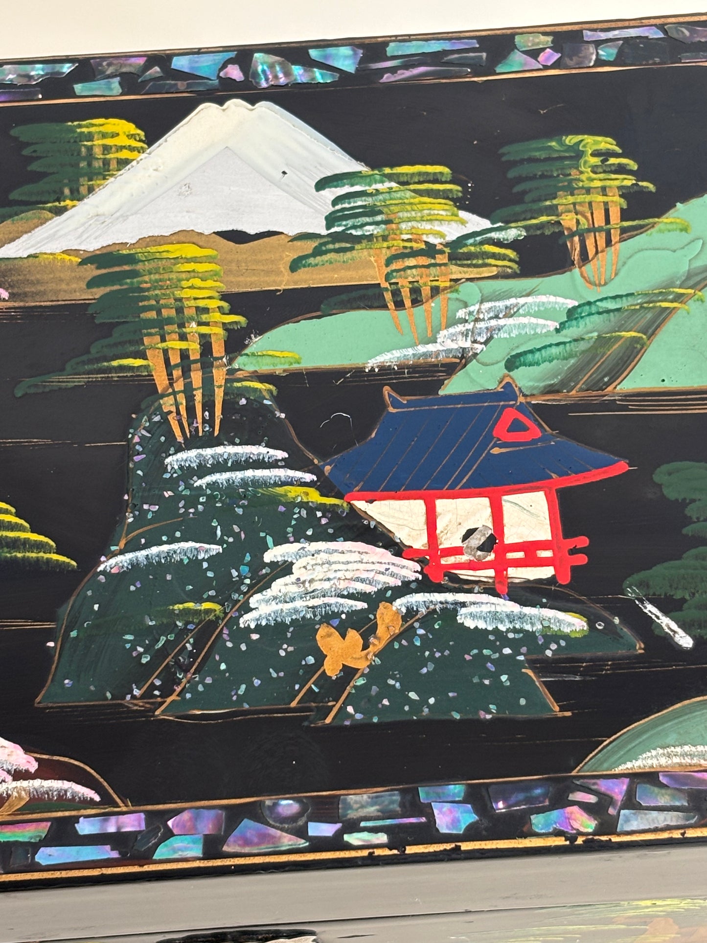 Vintage Japanese Lacquered Jewelry Box with Music Box and Ballerina