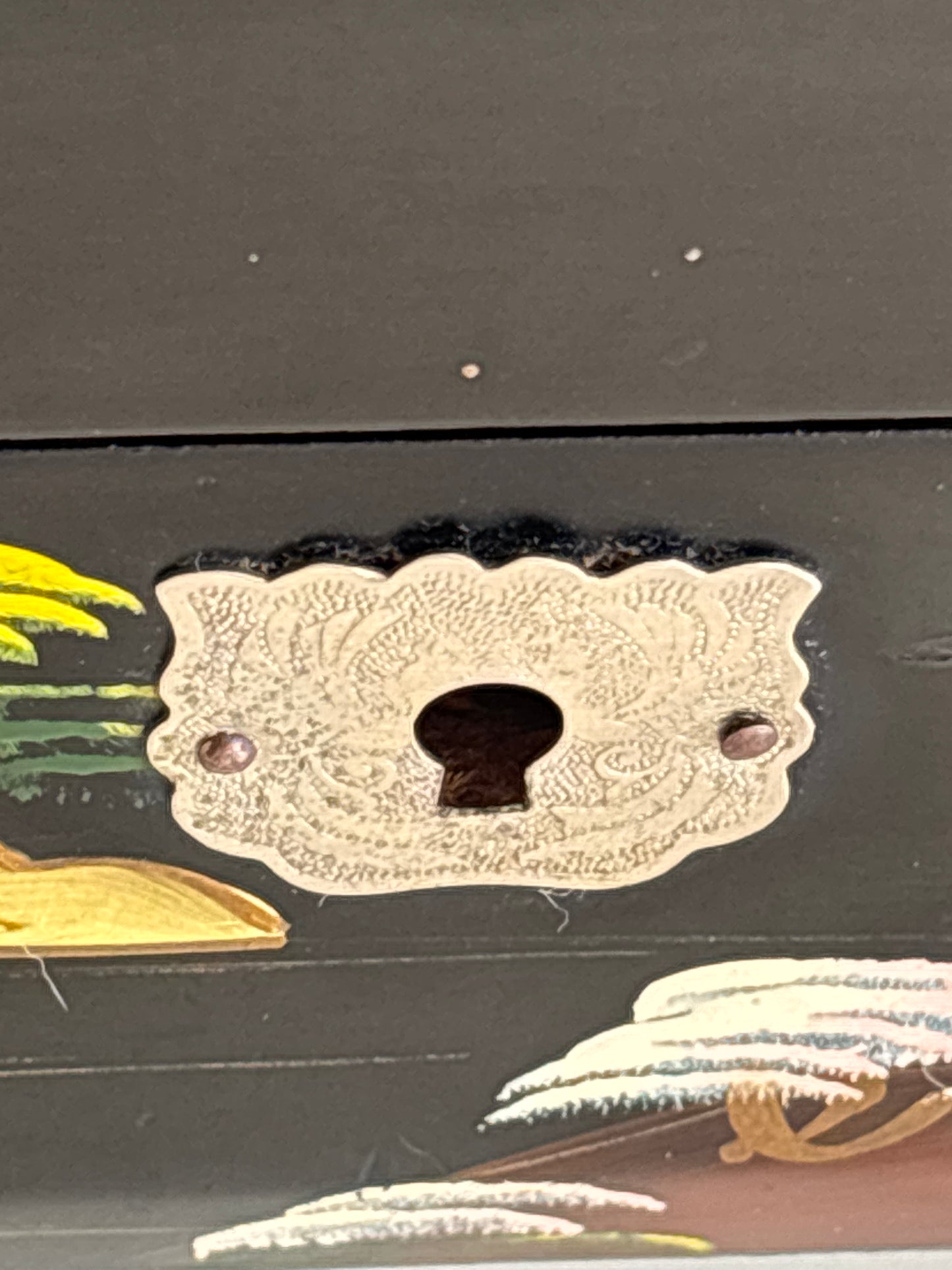 Vintage Japanese Lacquered Jewelry Box with Music Box and Ballerina