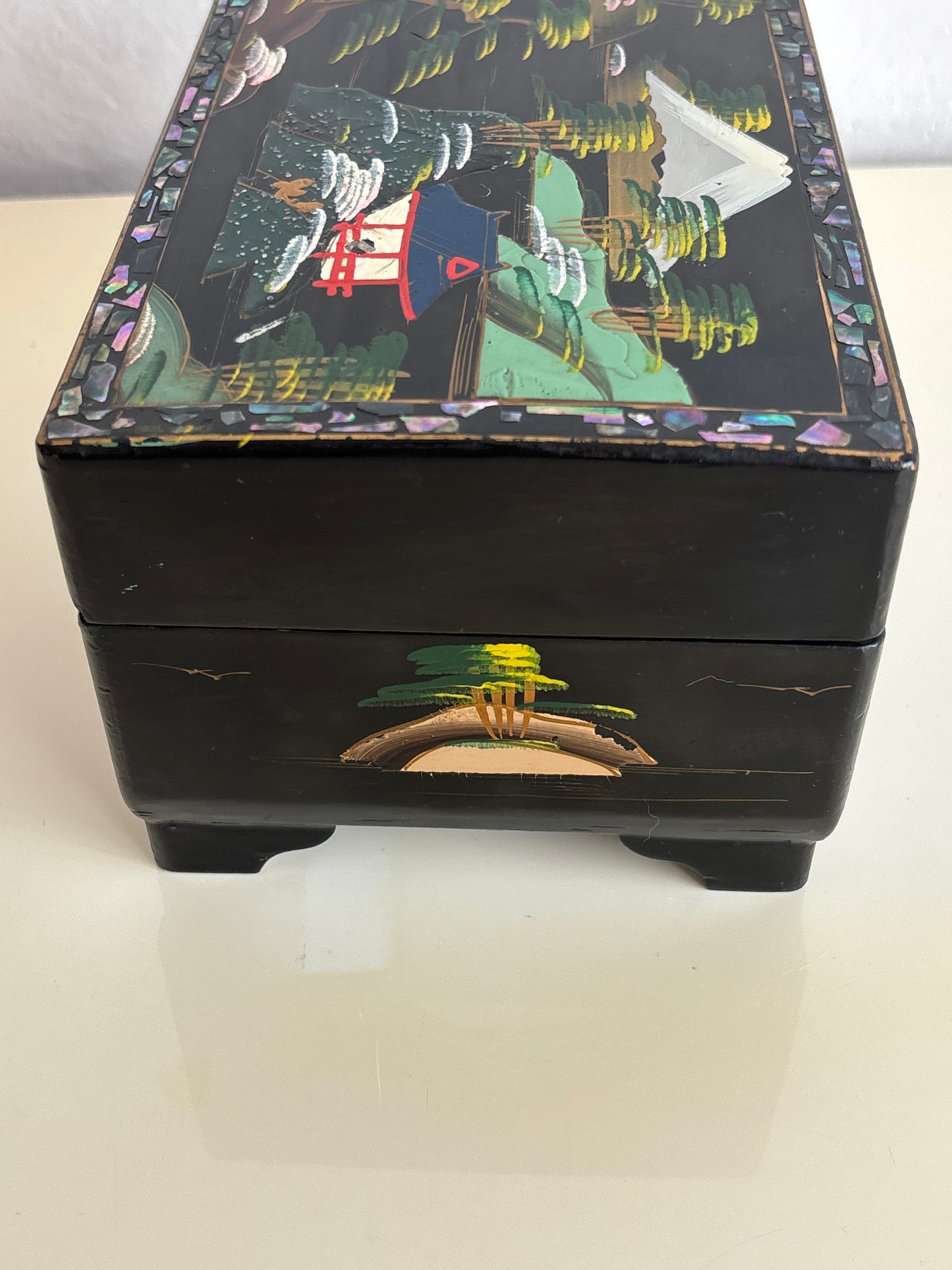 Vintage Japanese Lacquered Jewelry Box with Music Box and Ballerina