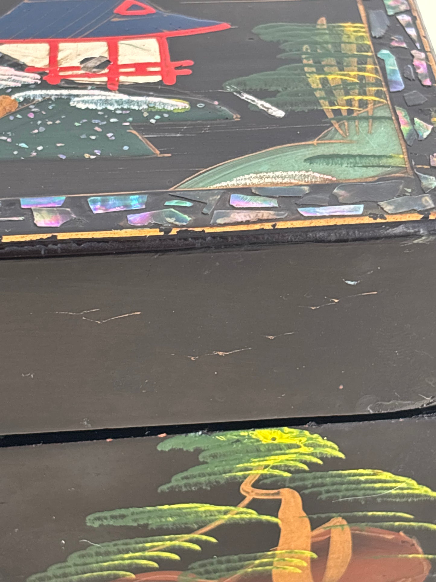 Vintage Japanese Lacquered Jewelry Box with Music Box and Ballerina