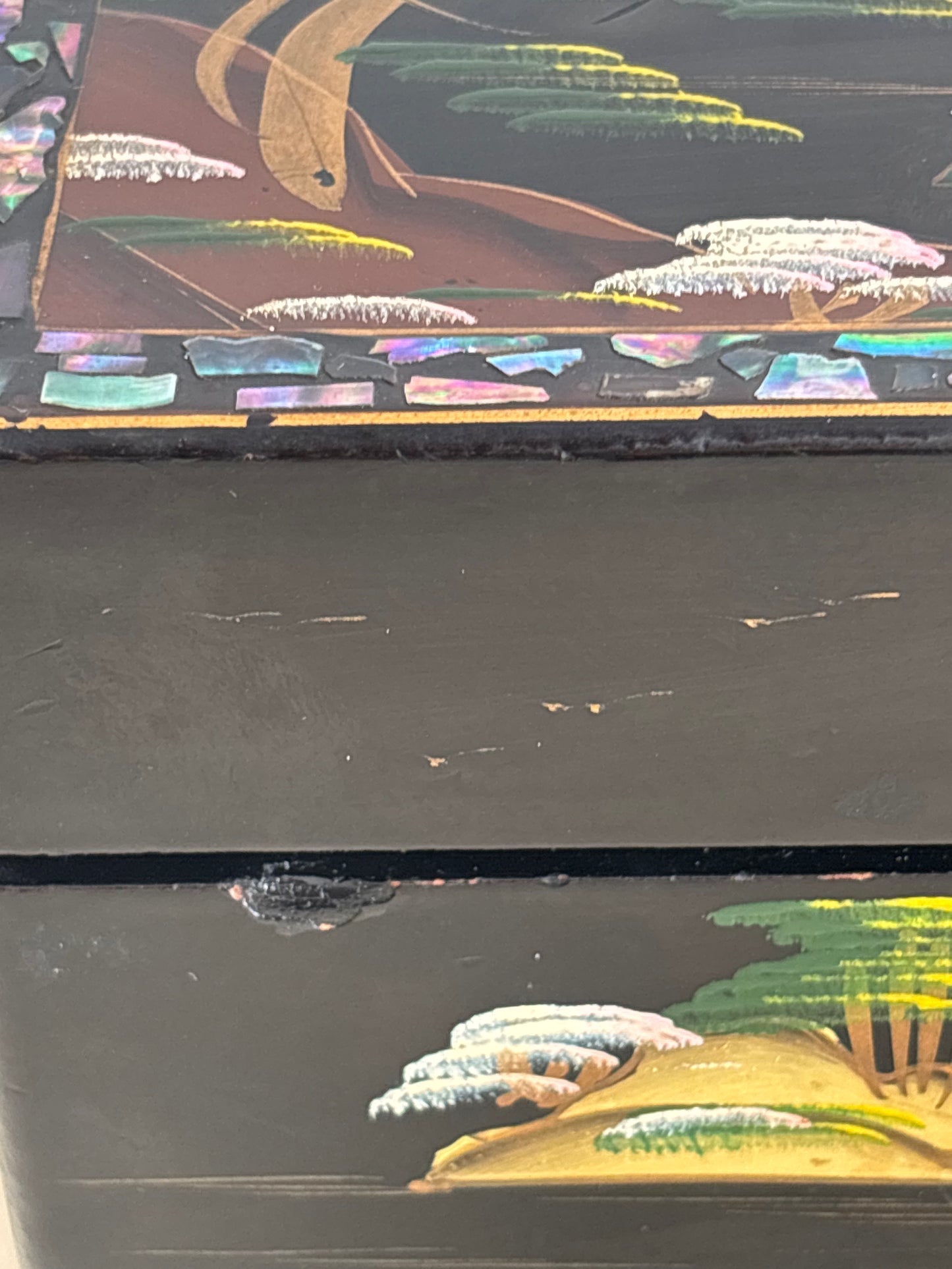 Vintage Japanese Lacquered Jewelry Box with Music Box and Ballerina