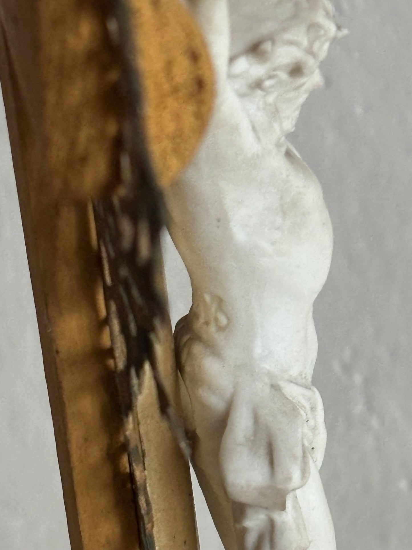 Antique Wooden Table Crucifix with Biscuit Ceramic Christ – Decorative and Devotional